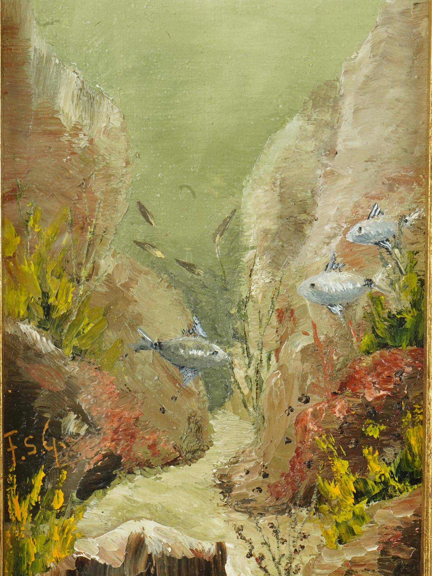 MID CENTURY OIL PAINTING UNDERWATER SCENE SIGNED PIC-1