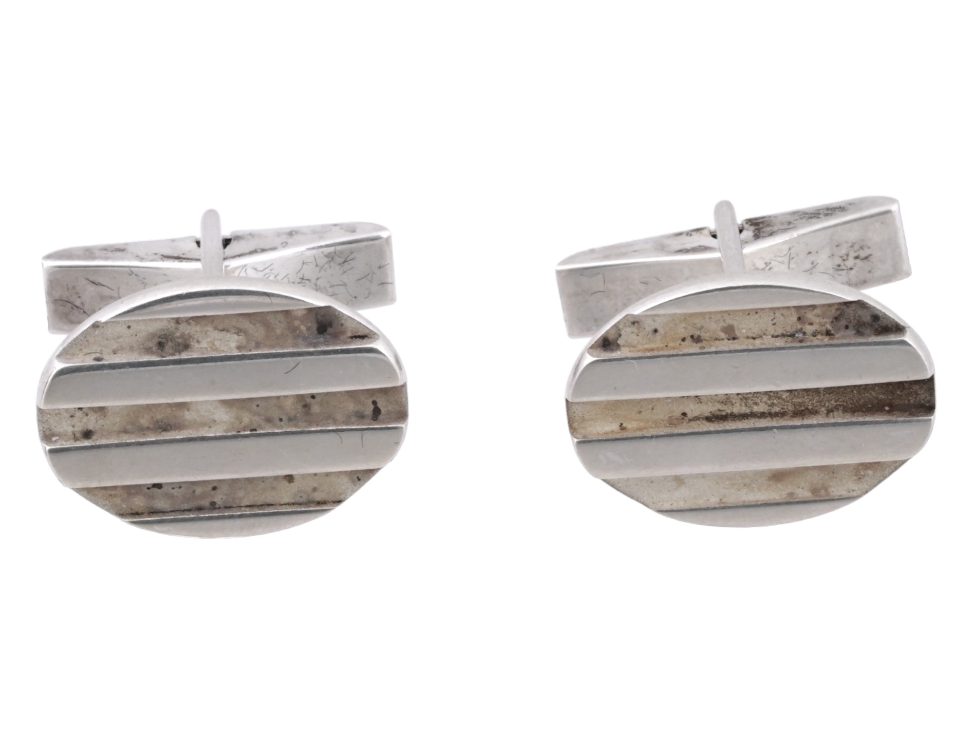 TIFFANY AND CO RIBBED STERLING SILVER CUFFLINKS PIC-2