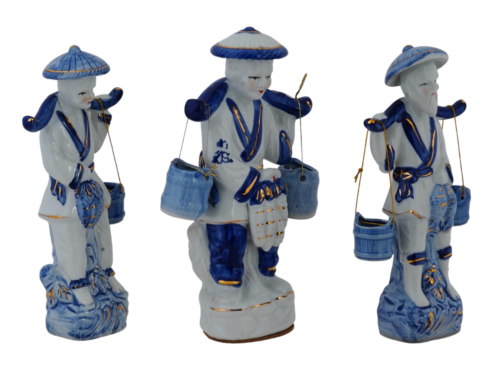 VINTAGE CHINESE BLUE AND WHITE PORCELAIN FIGURINES PIC-1