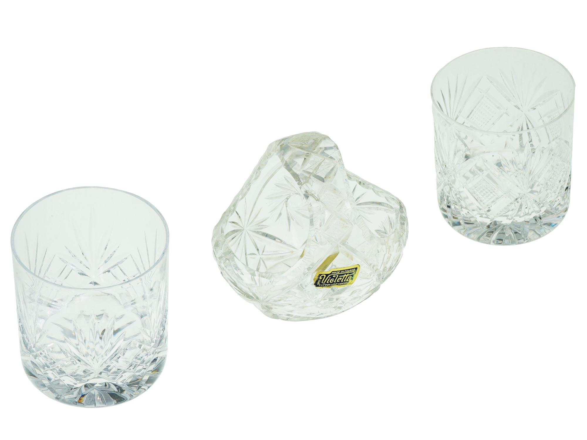 VIOLETTA CUT LEAD CRYSTAL CANDY BOWL AND GLASSES PIC-1