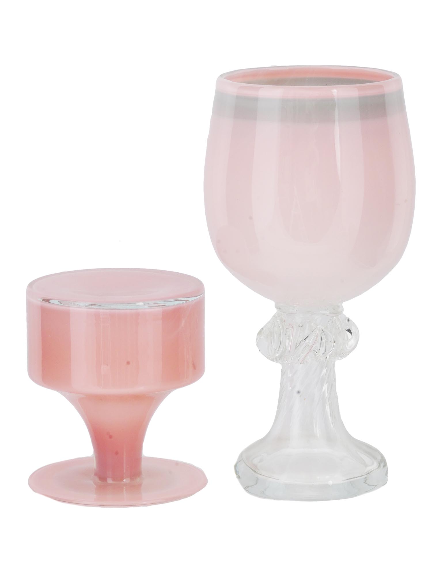 VINTAGE PINK GLASS WINE GOBLET AND CANDLE HOLDER PIC-0