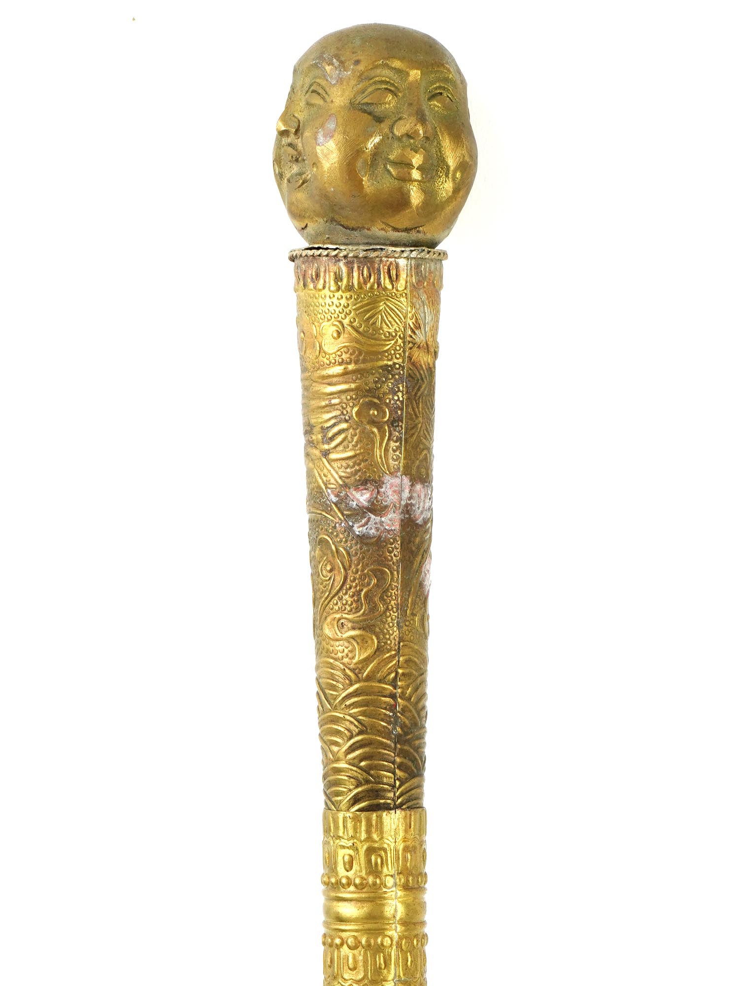 VINTAGE TIBETAN BUDDHA WITH THREE FACES SWORD CANE PIC-3