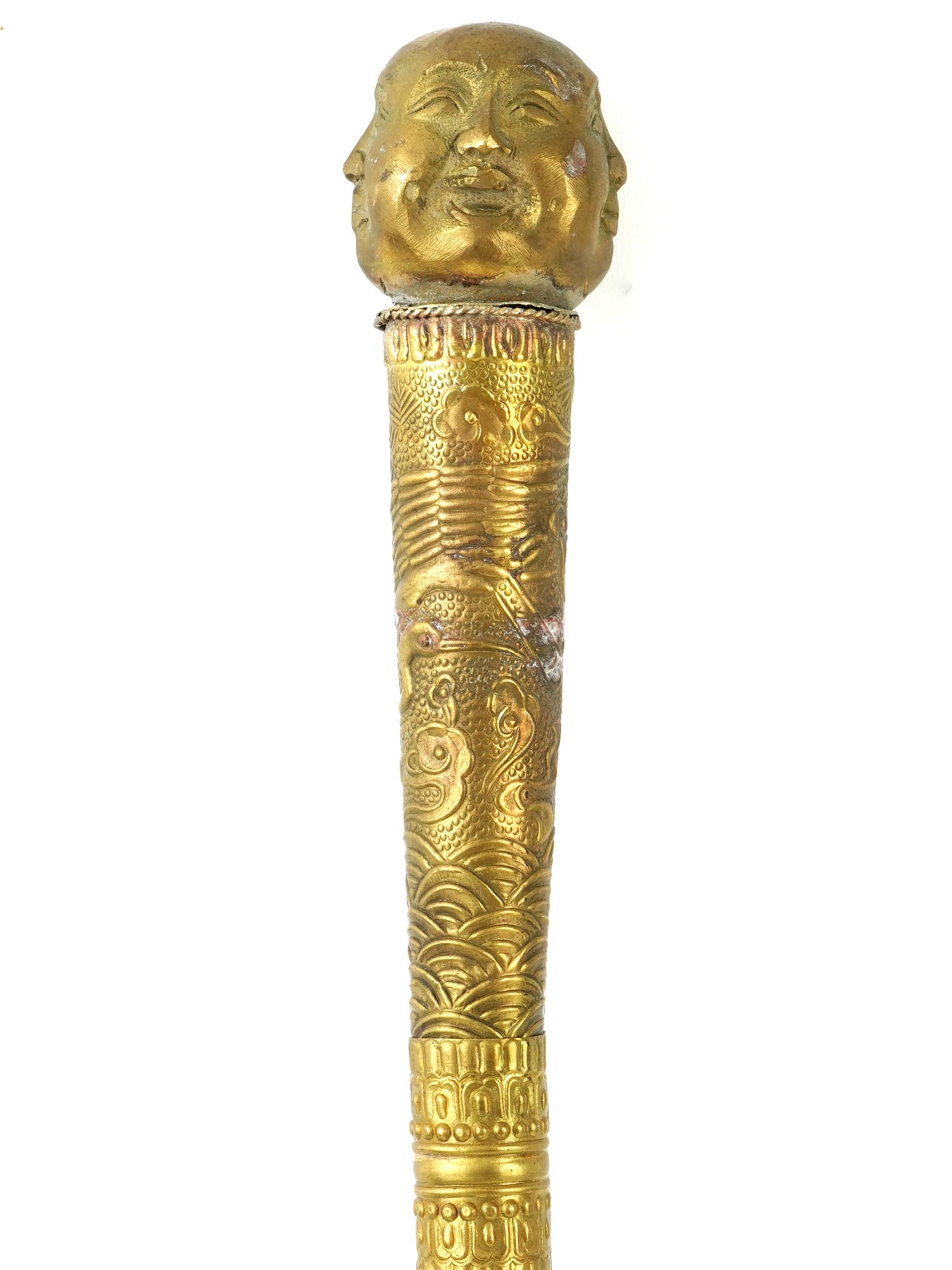 VINTAGE TIBETAN BUDDHA WITH THREE FACES SWORD CANE PIC-4