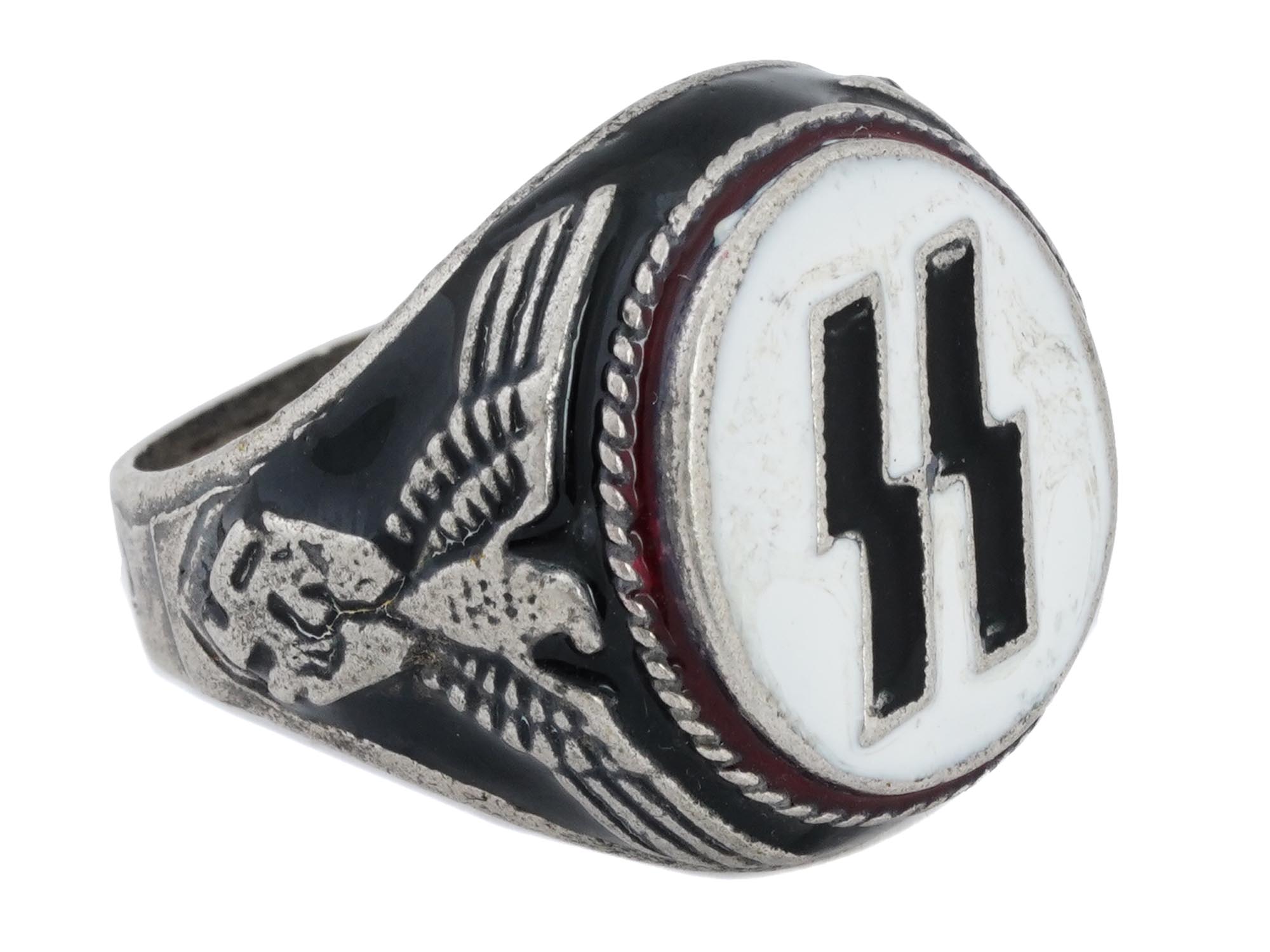 GERMAN WWII  WAFFEN SS ENAMELLED SILVER RING PIC-0
