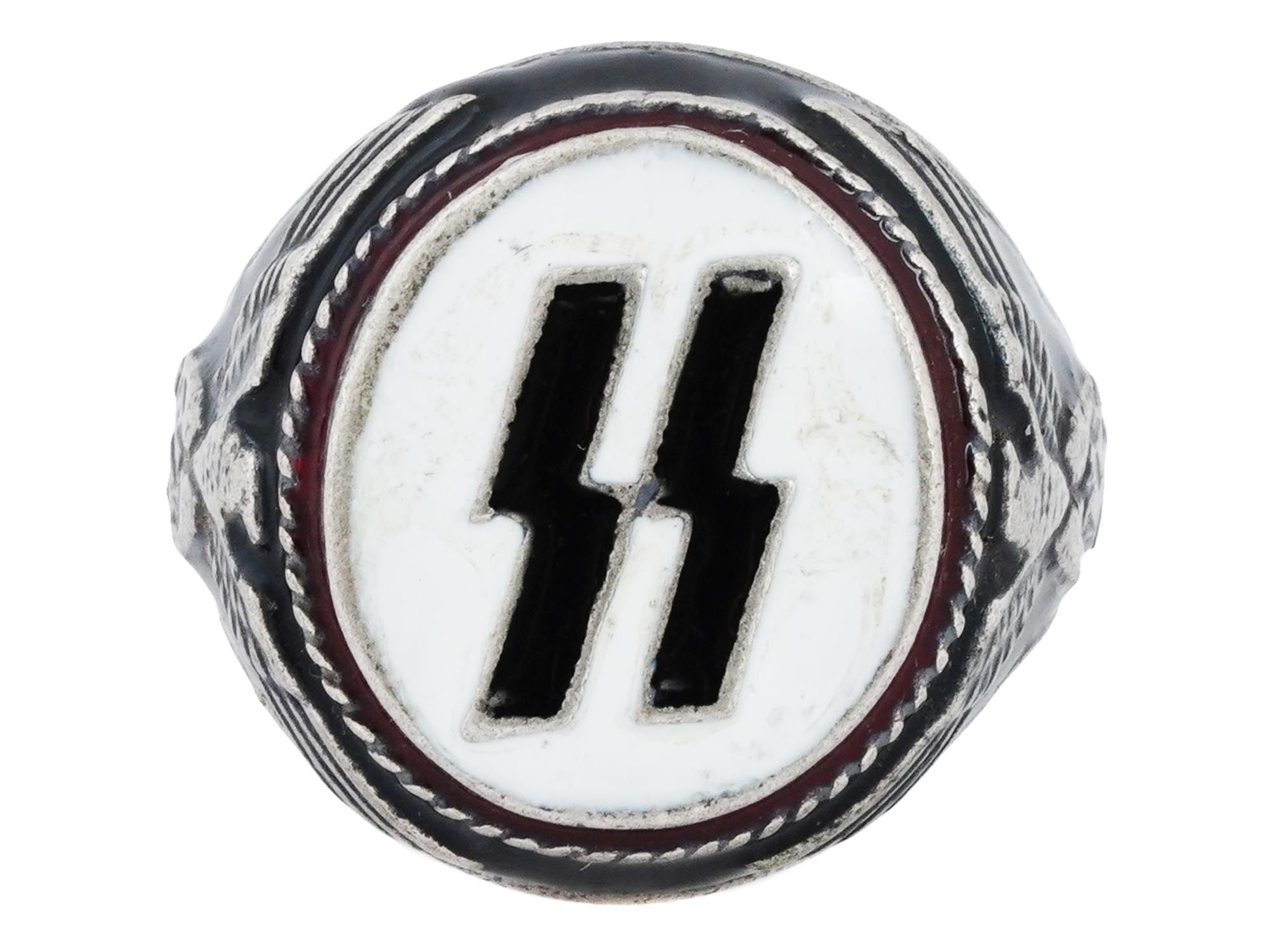 GERMAN WWII  WAFFEN SS ENAMELLED SILVER RING PIC-1