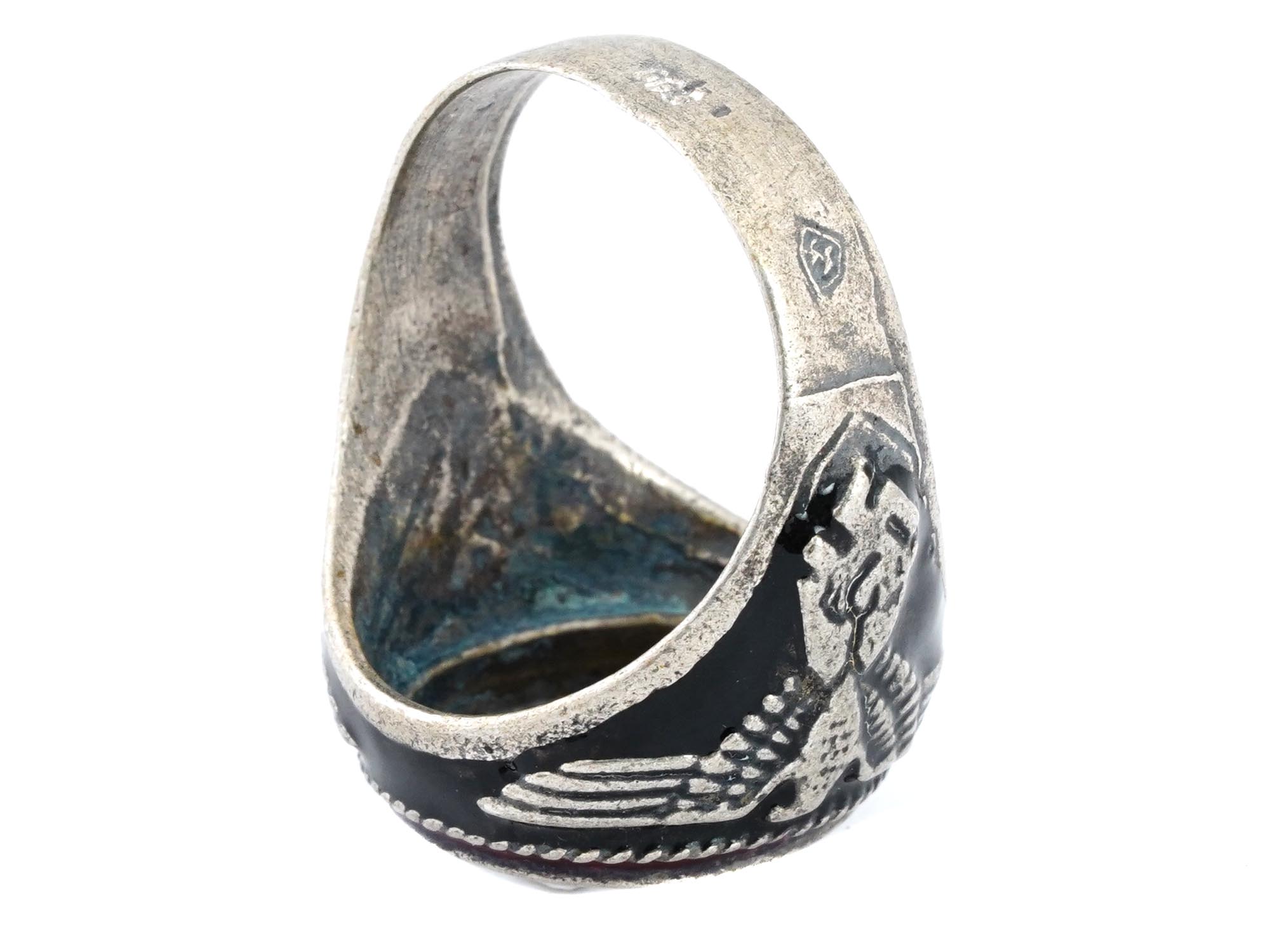 GERMAN WWII  WAFFEN SS ENAMELLED SILVER RING PIC-4