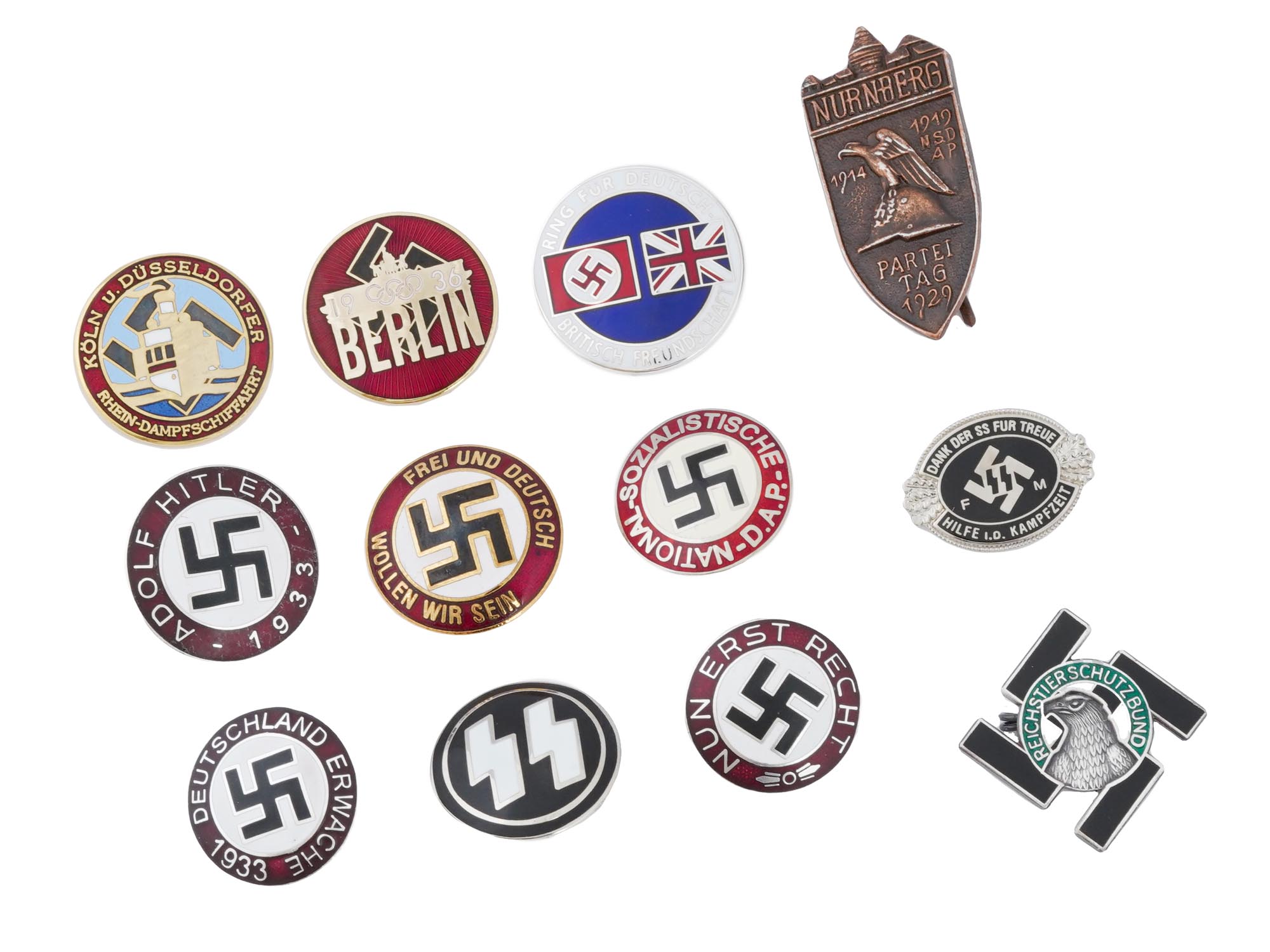 GROUP OF 12 GERMAN WWII PINS AND BADGES PIC-1