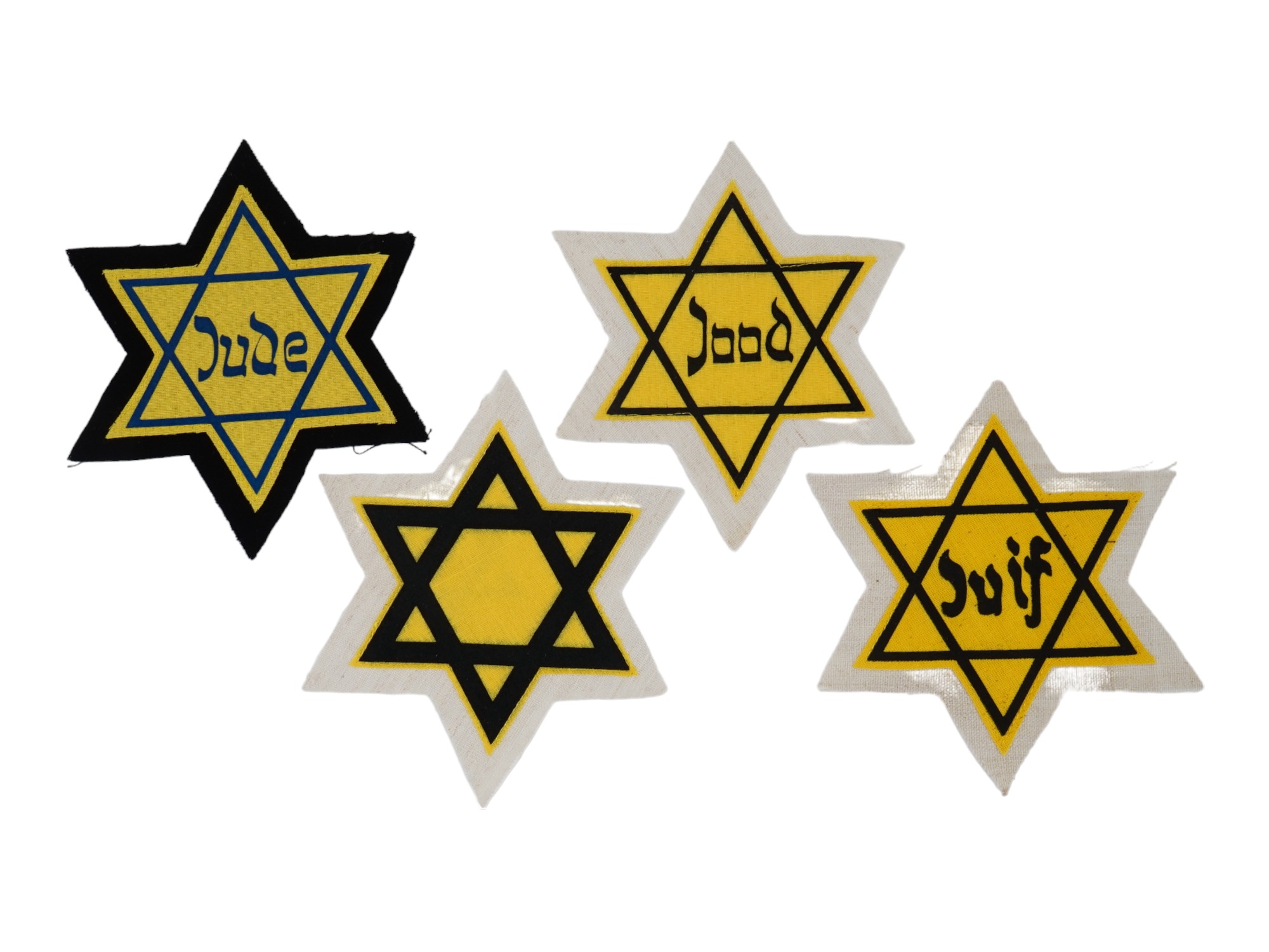 GROUP OF 4 HOLOCAUST PERIOD STARS OF DAVID ARMBANDS PIC-0