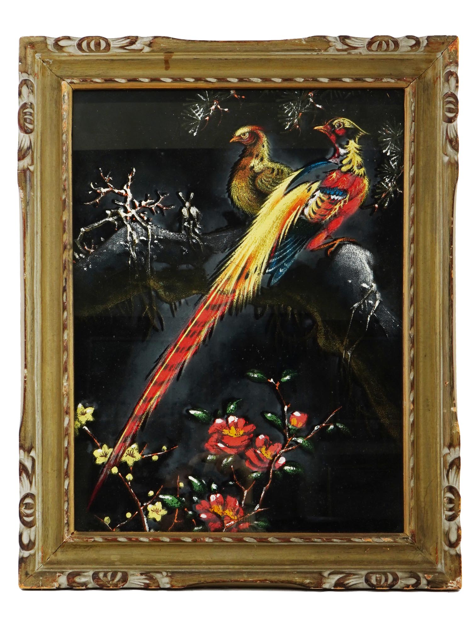 MEXICAN TROPICAL BIRDS MIXED MEDIA PAINTING FRAMED PIC-0