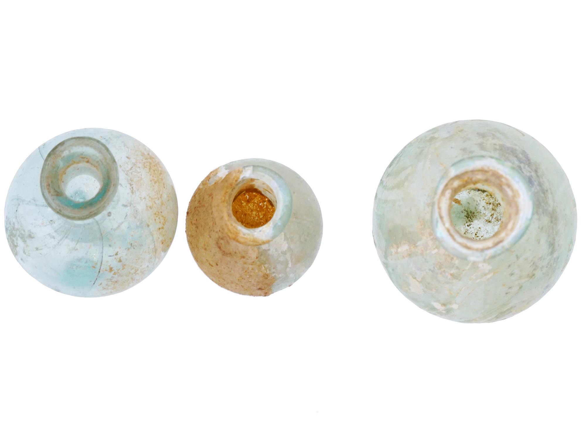 THREE ANCIENT ROMAN MINIATURE GLASS JARS PIC-2