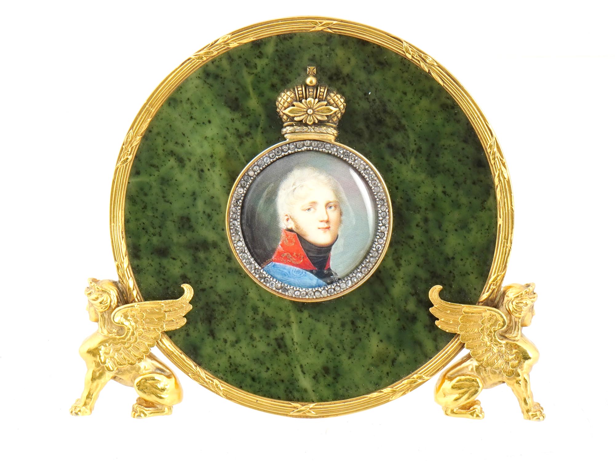 RUSSIAN GILT SILVER FRAME WITH JADE AND DIAMONDS PIC-1