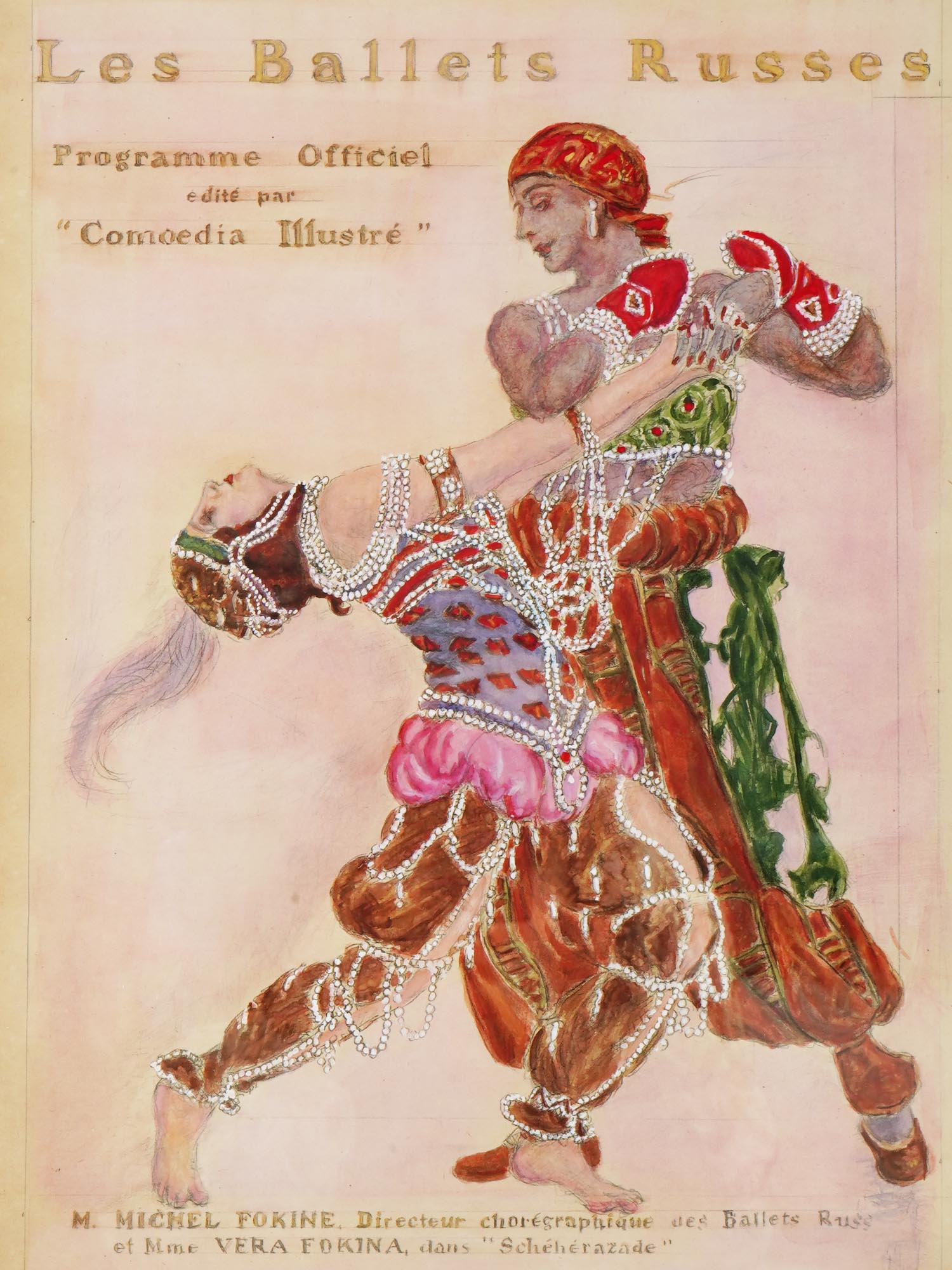 RUSSIAN BALLET WATERCOLOR PAINTING BY LEON BAKST PIC-1