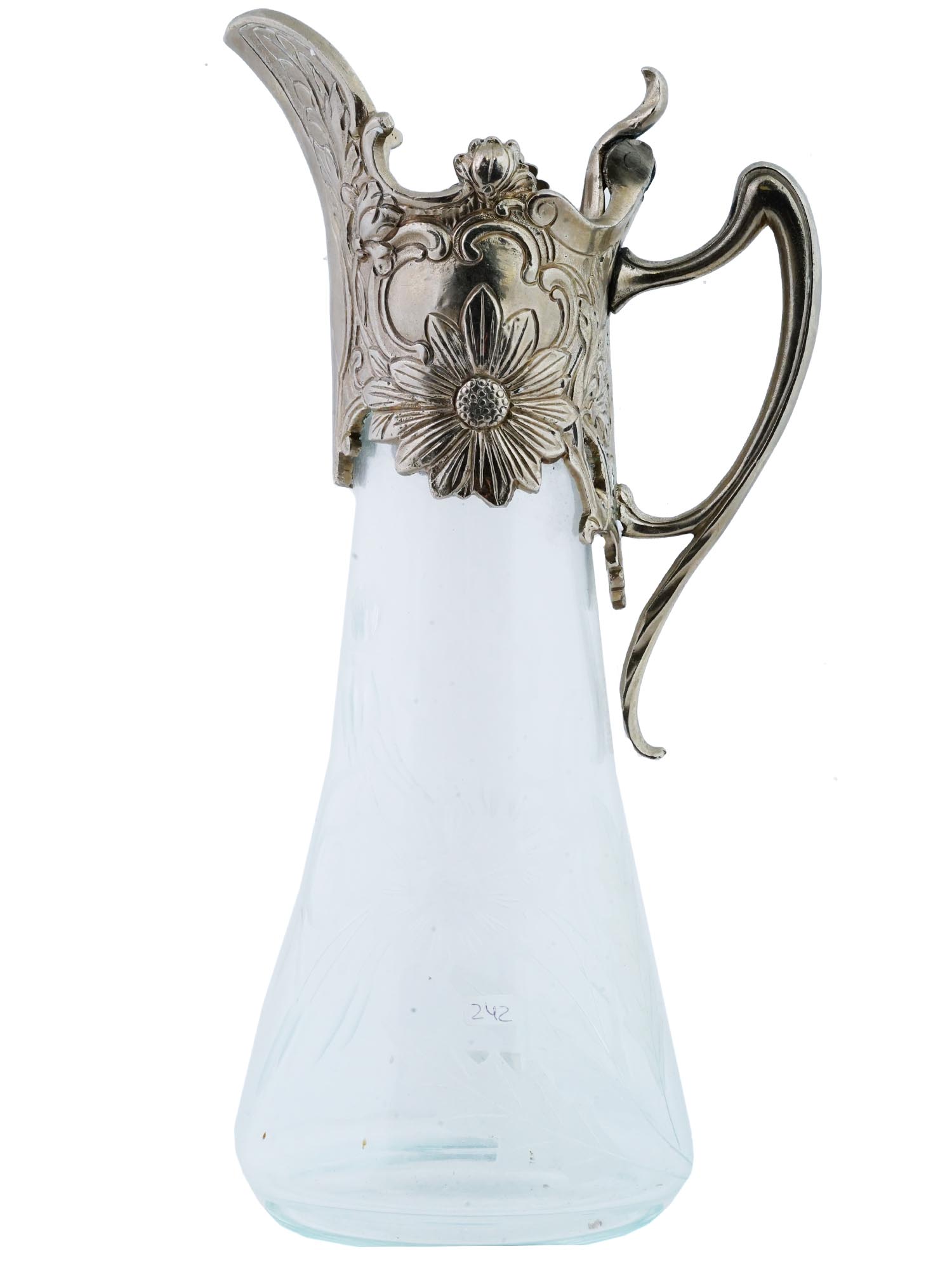 ART NOUVEAU WMF FROSTED GLASS AND SILVERED BRASS JUG PIC-1