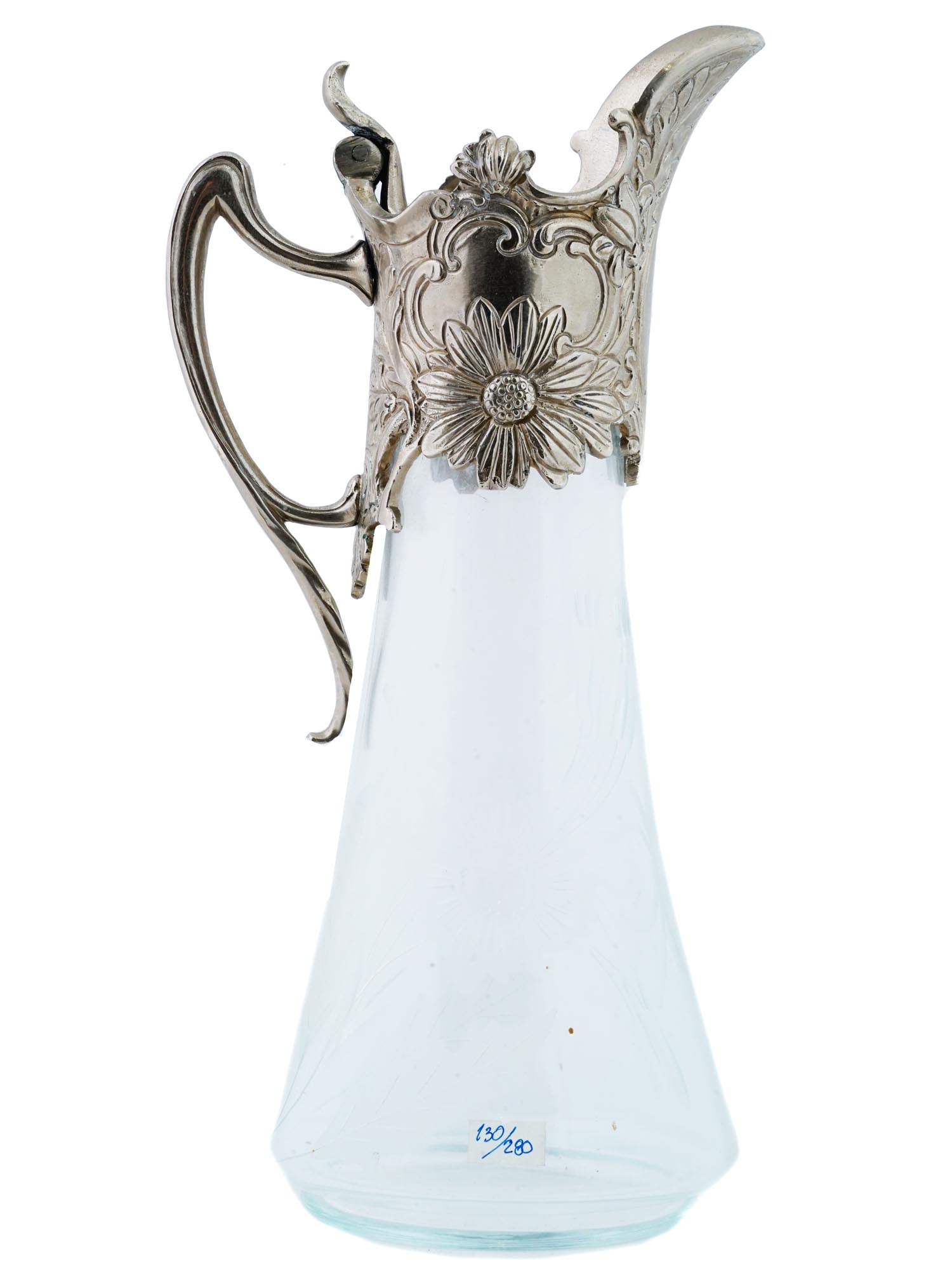 ART NOUVEAU WMF FROSTED GLASS AND SILVERED BRASS JUG PIC-0