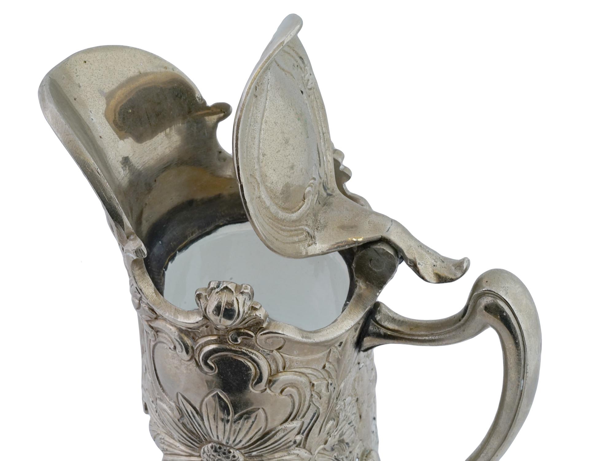 ART NOUVEAU WMF FROSTED GLASS AND SILVERED BRASS JUG PIC-7