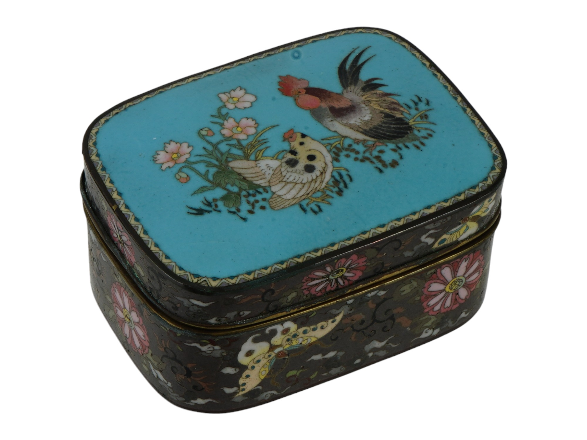 ANTIQUE JAPANESE MEIJI ERA CLOISONNE ENAMEL BOX PIC-0