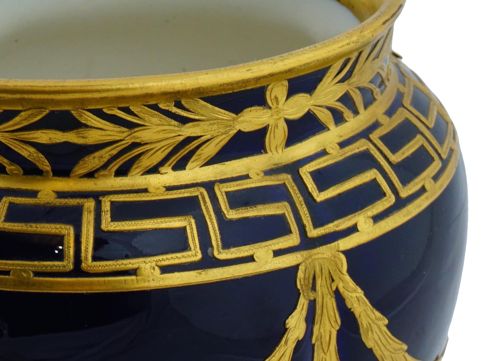 FRENCH BLUE PORCELAIN GILT ORMOLU MOUNTS PLANTERS PIC-6