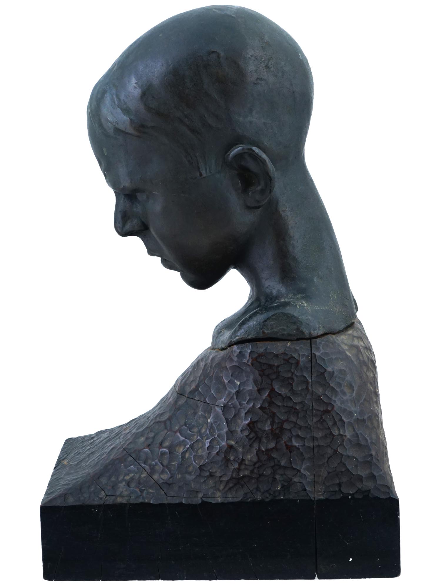 BRONZE AND WOOD MALE BUST BY GUILLERMO GIANNINAZZI PIC-4