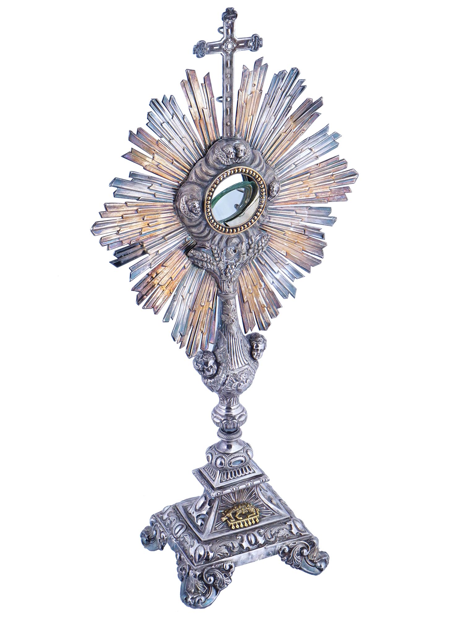 ANTIQUE SILVER AND GOLD INLAY MONSTRANCE SACRED VESSEL PIC-1