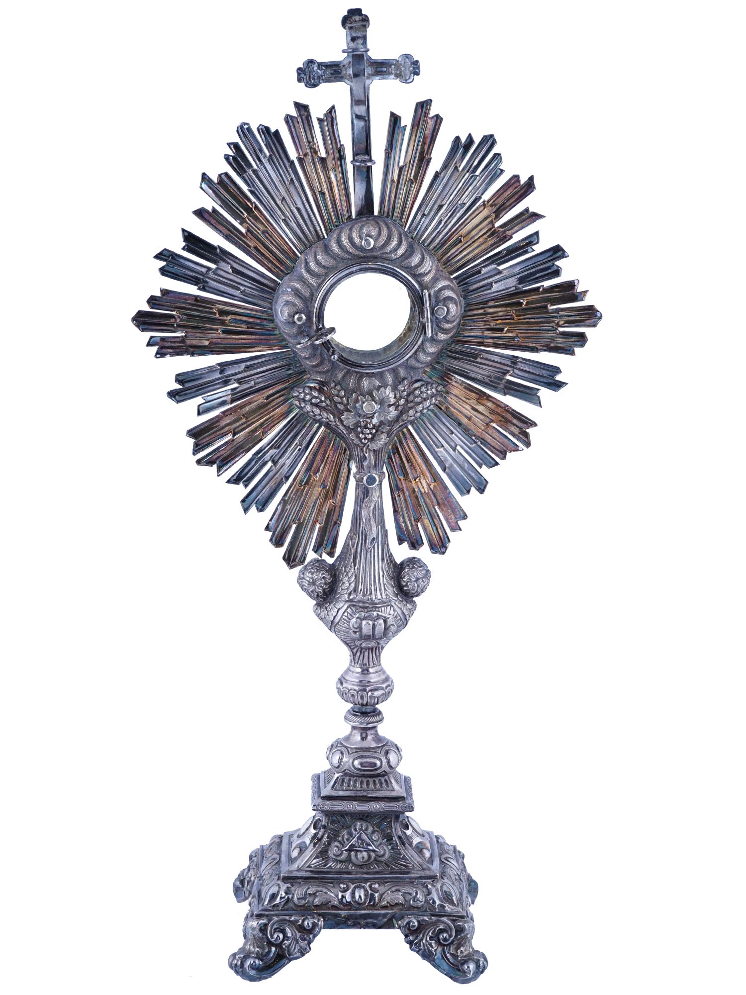 ANTIQUE SILVER AND GOLD INLAY MONSTRANCE SACRED VESSEL PIC-3