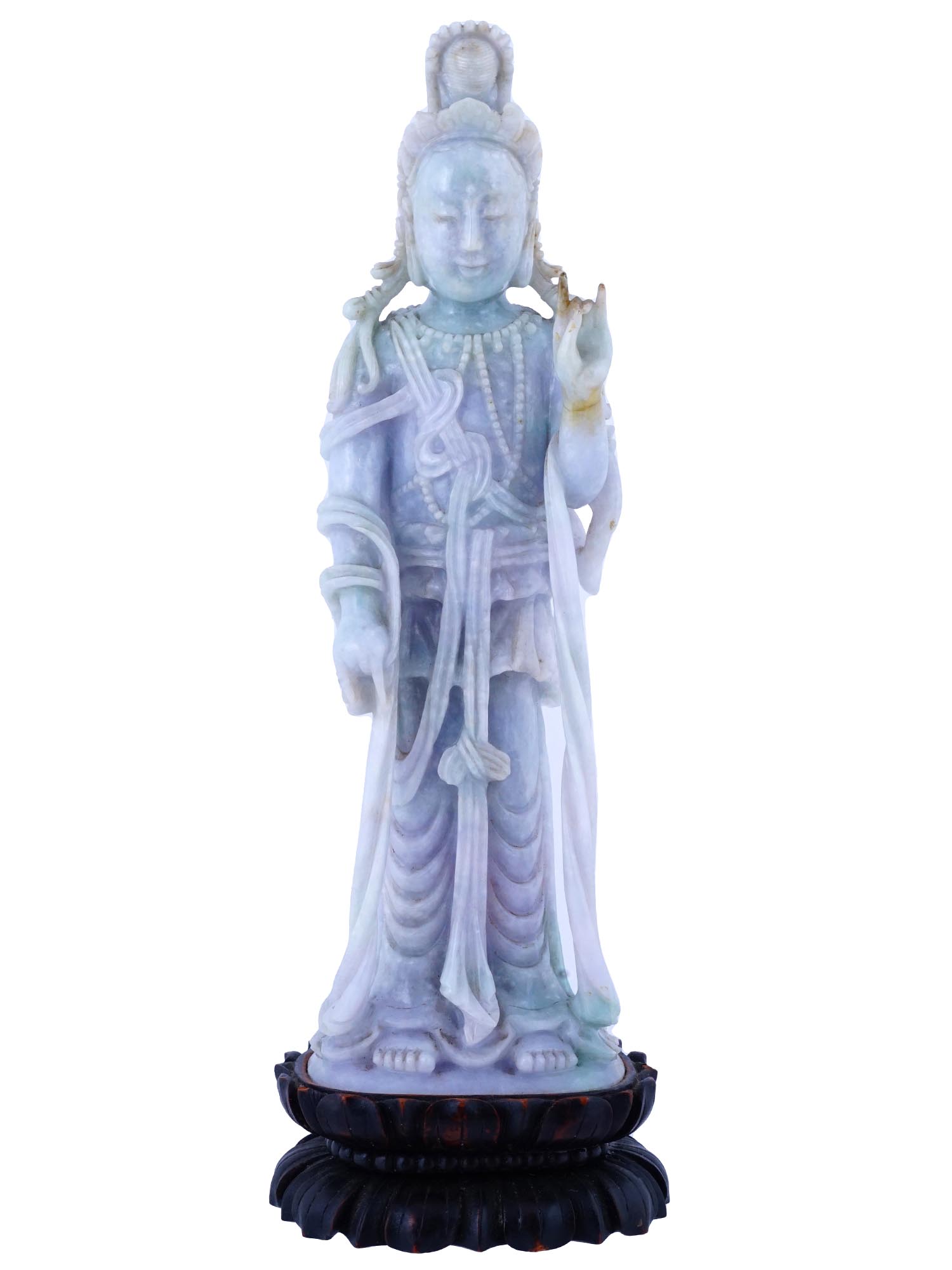 ANTIQUE CHINESE HAND CARVED JADE FIGURE OF GUANYIN PIC-0