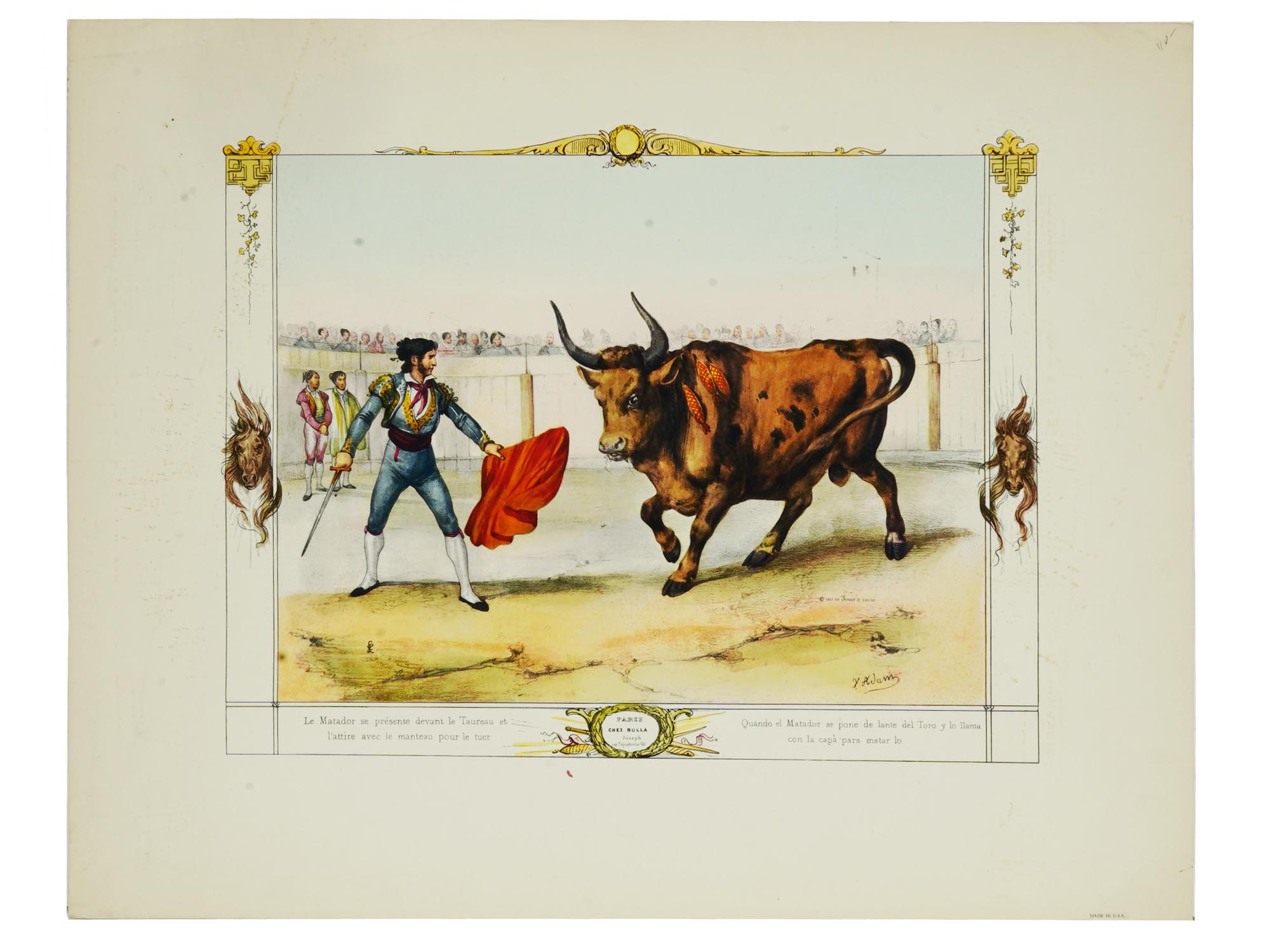 LOT OF FRENCH BULL FIGHTING LITHOGRAPHS BY VICTOR ADAM PIC-4