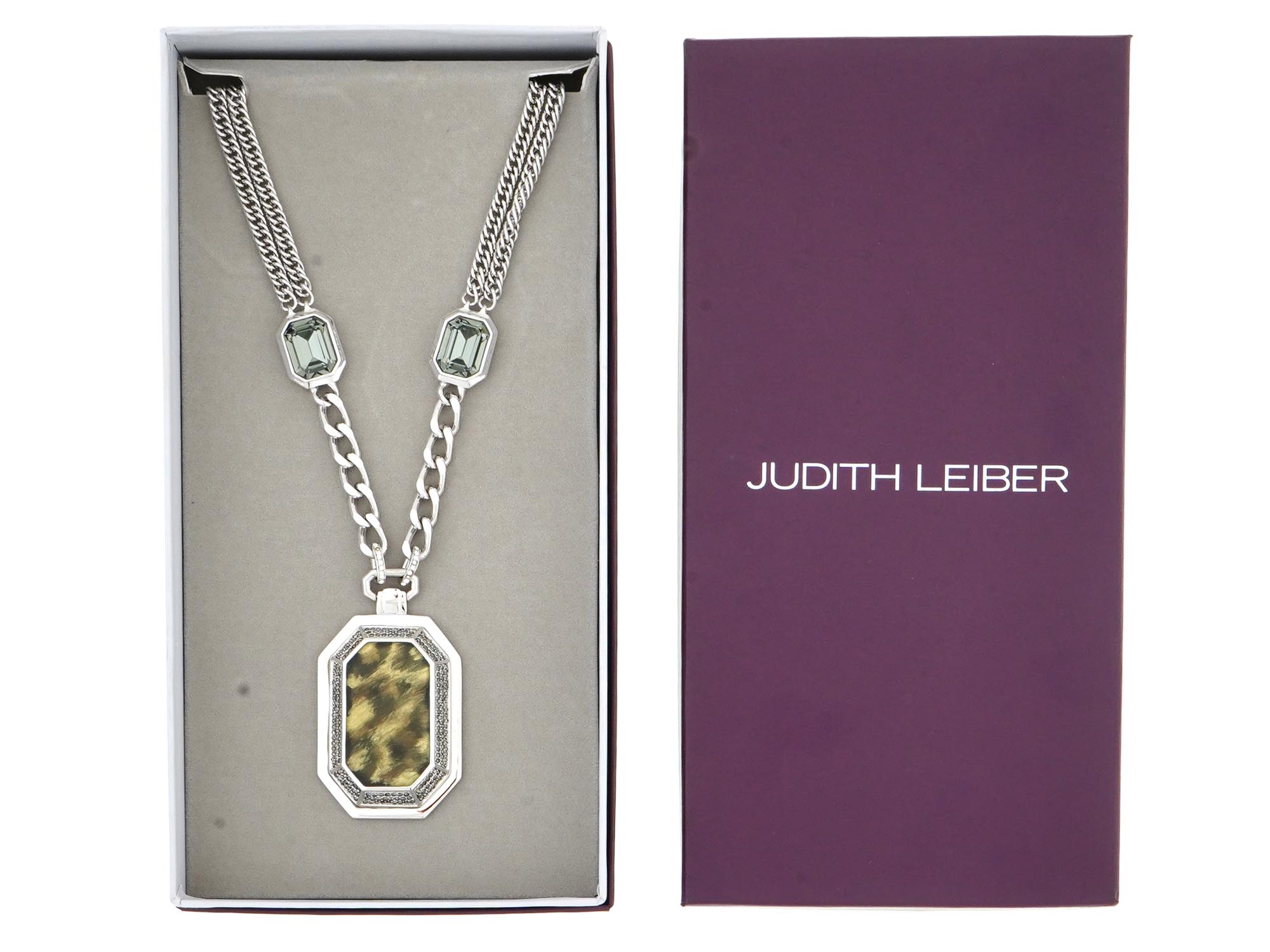 JUDITH LEIBER PAINTED PATTERN CHEETAH NECKLACE IOB PIC-1