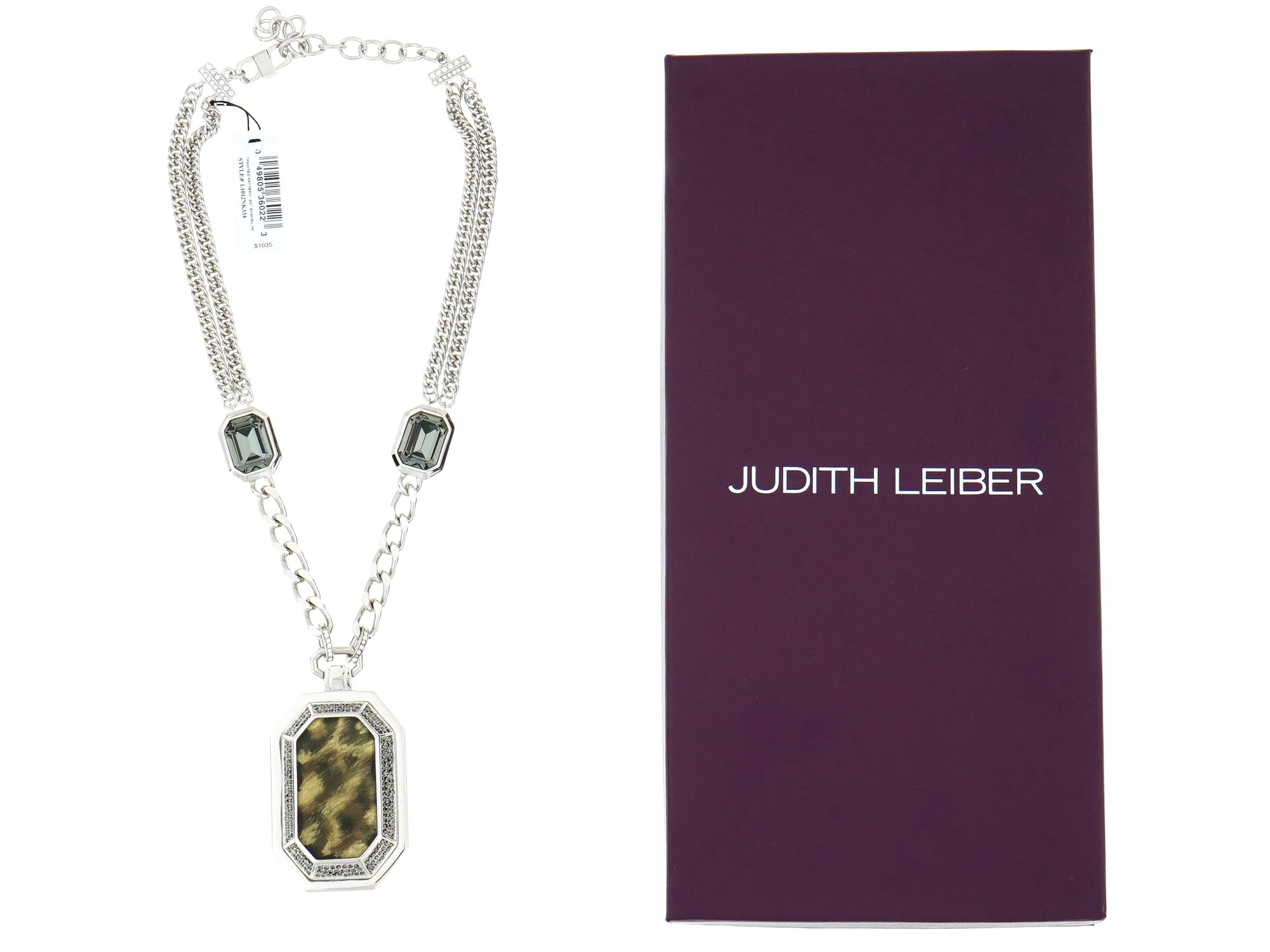 JUDITH LEIBER PAINTED PATTERN CHEETAH NECKLACE IOB PIC-0