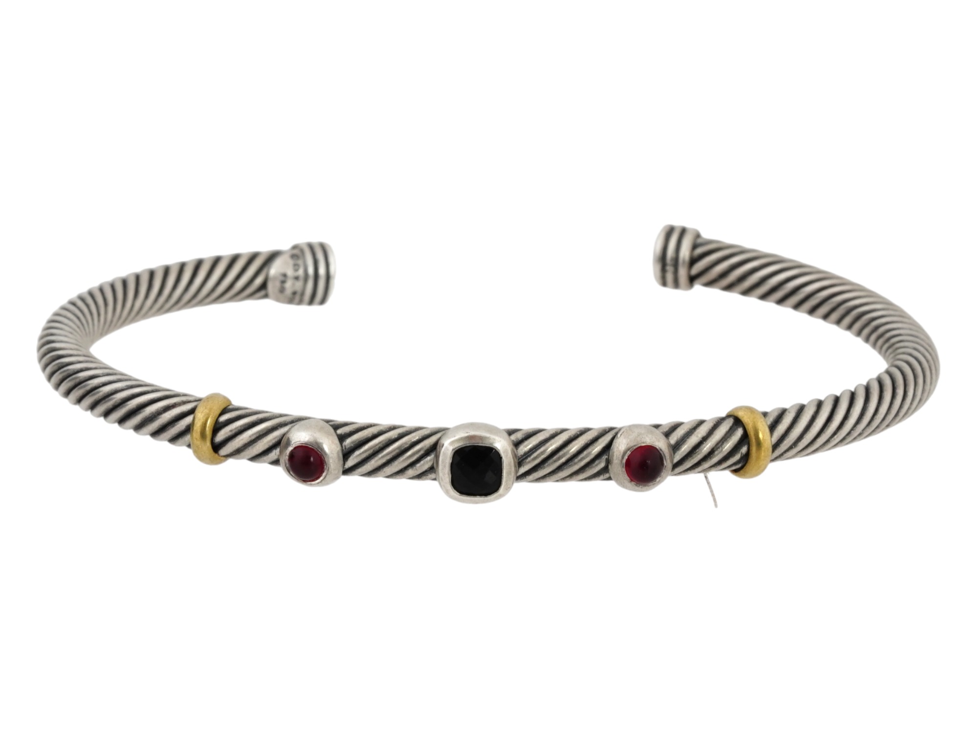 18K GOLD DAVID YURMAN SILVER GARNET ONYX BRACELET PIC-2