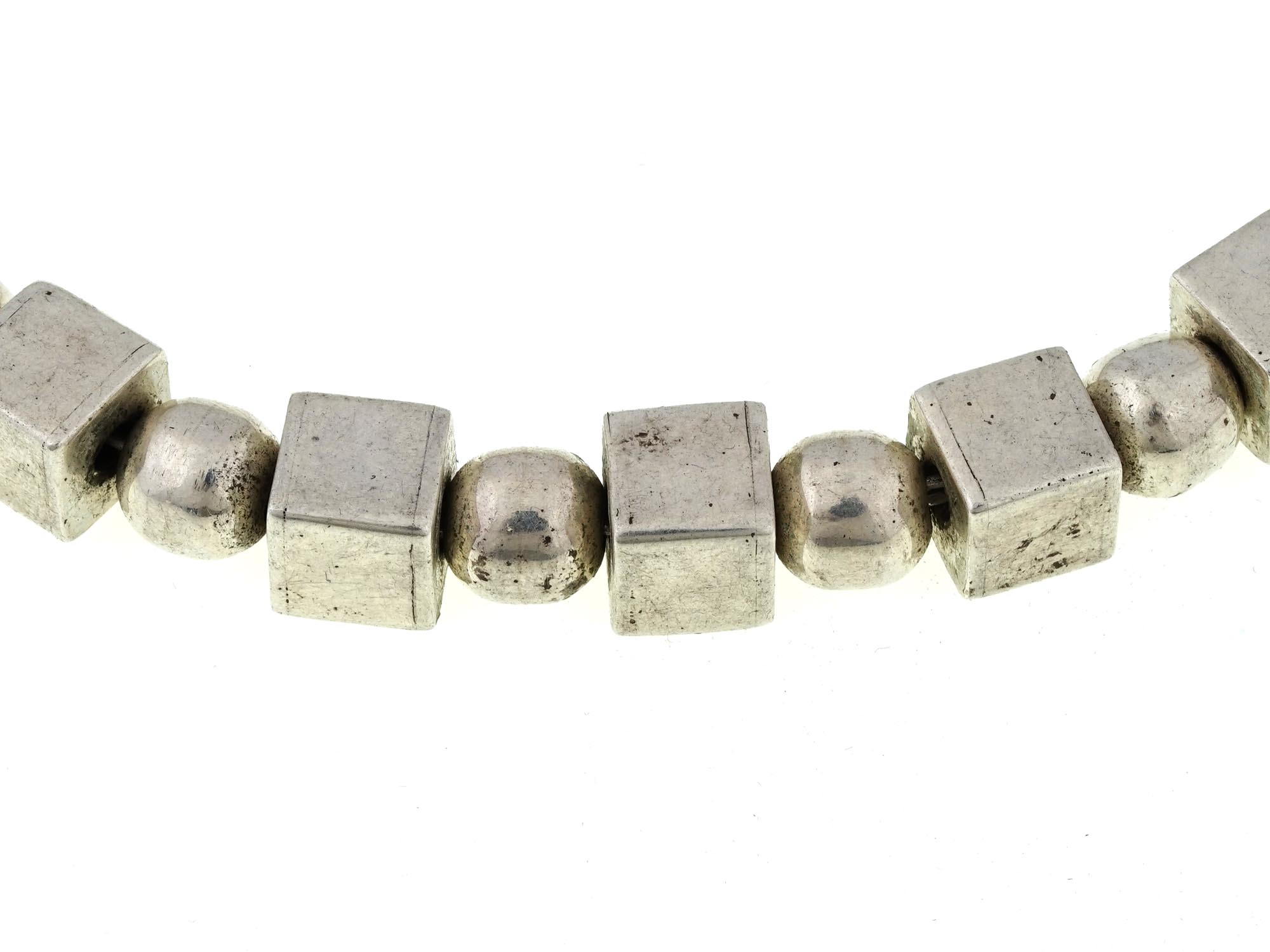 BRUTALIST BEADED STERLING SILVER CHOKER NECKLACE PIC-2