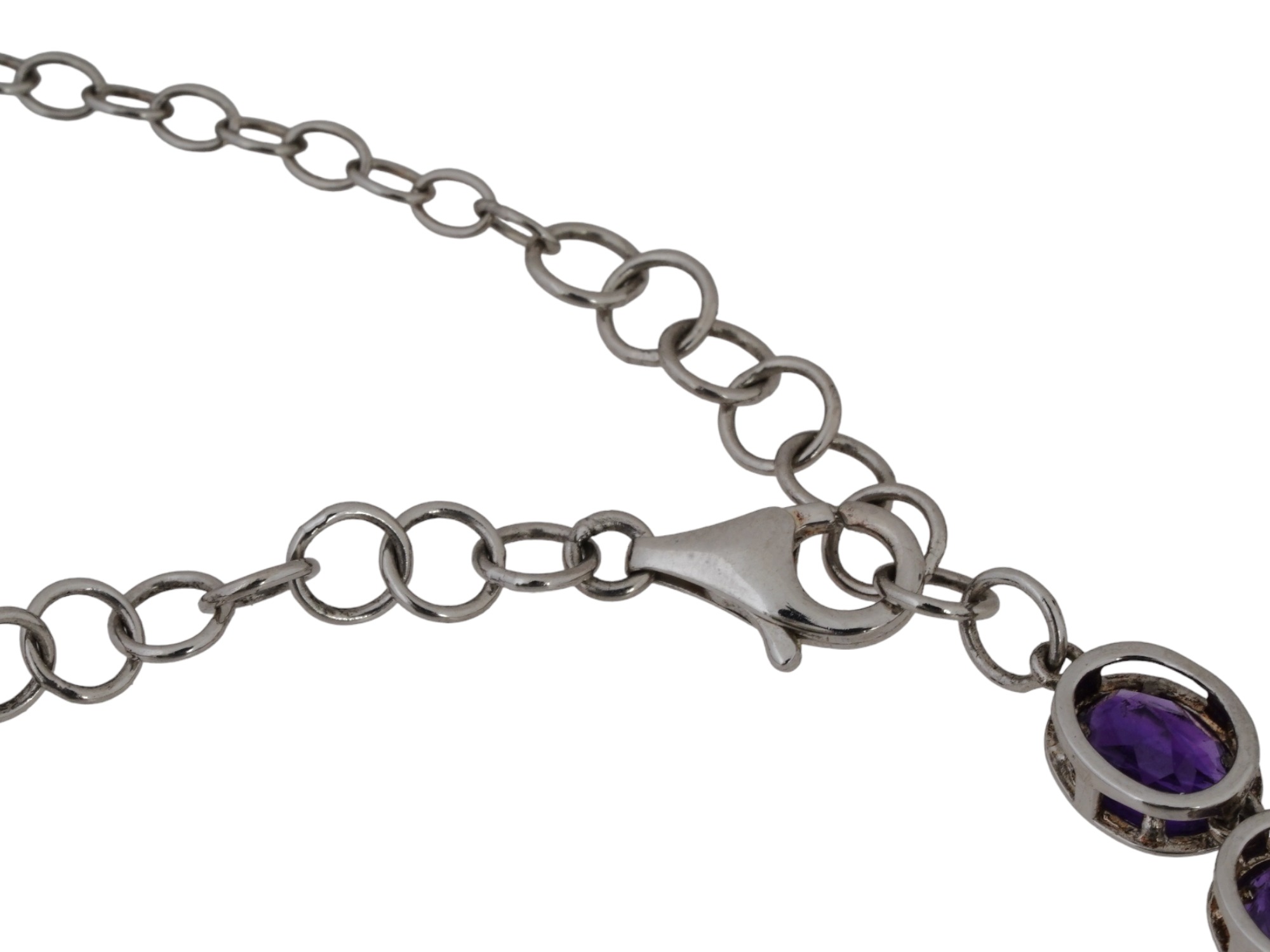 VINTAGE STERLING SILVER AMETHYST LINK NECKLACE PIC-4