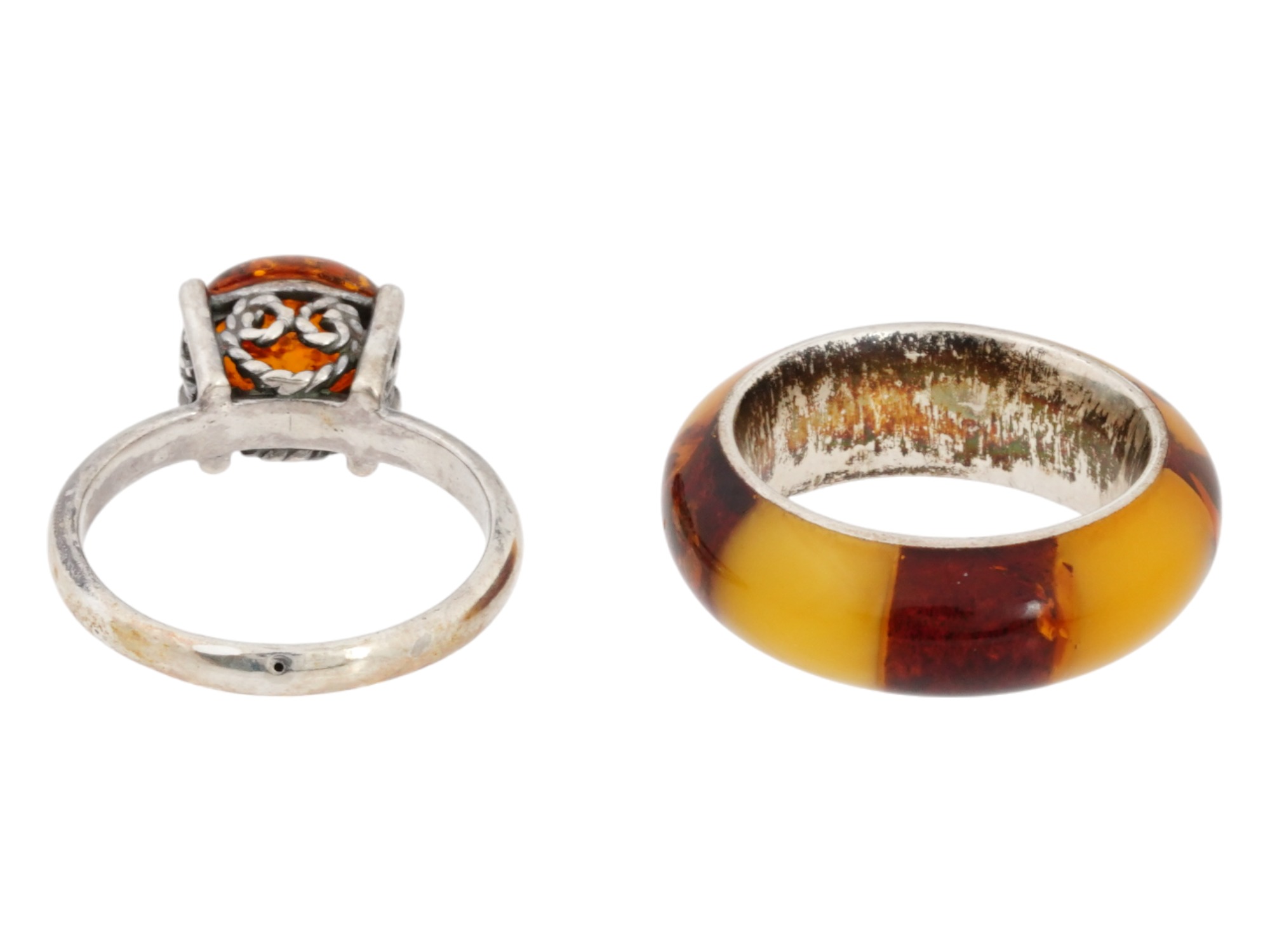 LOT OF 925 STERLING SILVER BALTIC AMBER STONE RINGS PIC-2