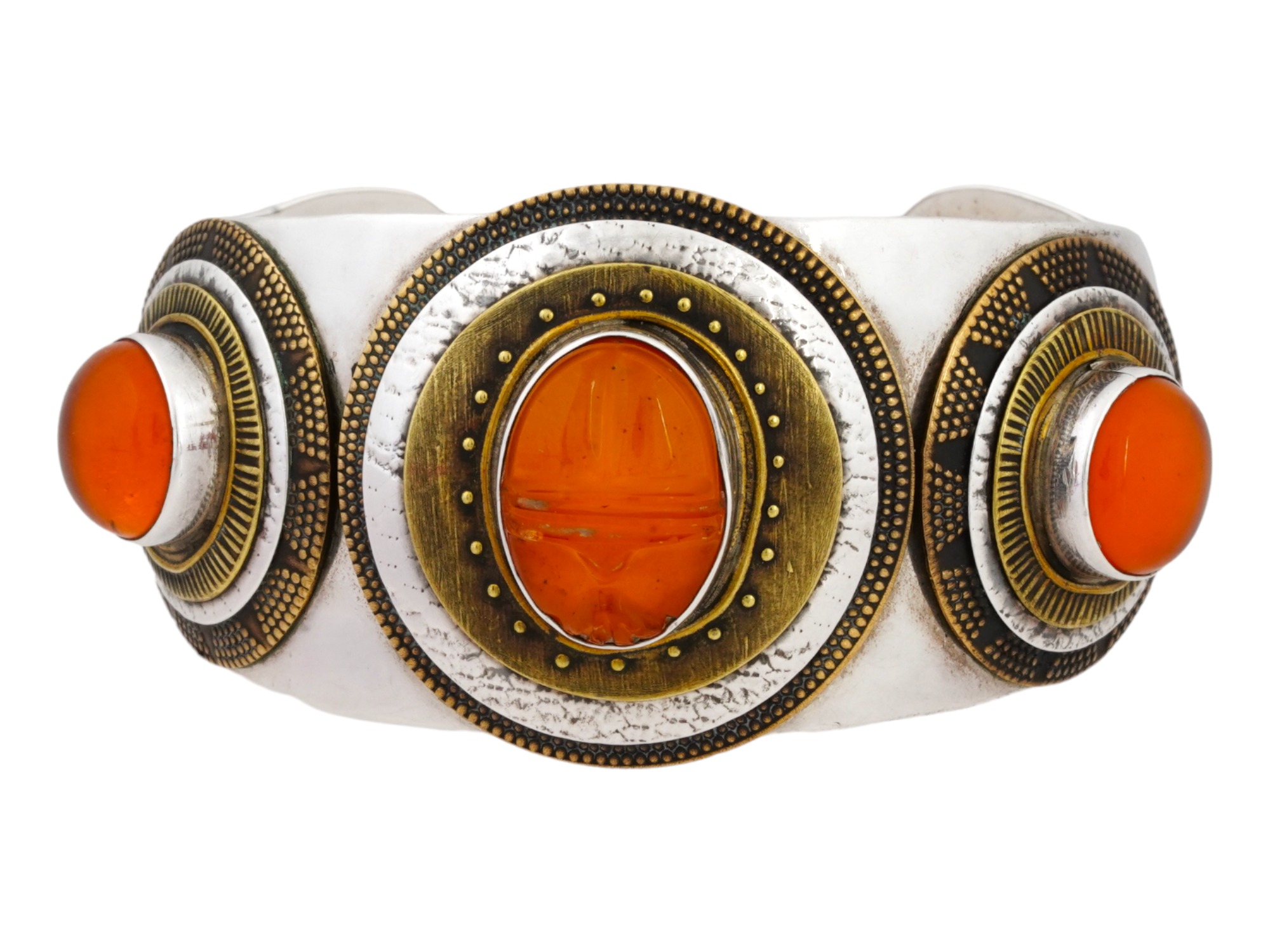 925 STERLING SILVER AND AMBER SCARAB CUFF BRACELET PIC-0