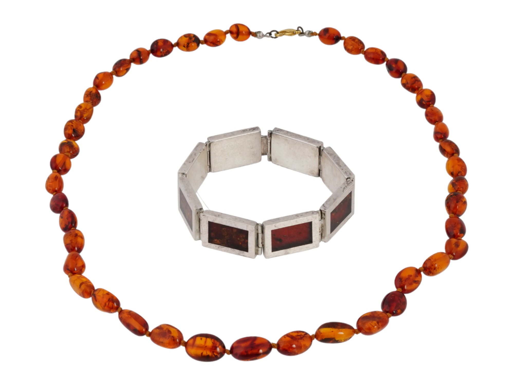 STERLING SILVER BALTIC AMBER BRACELET AND NECKLACE PIC-1