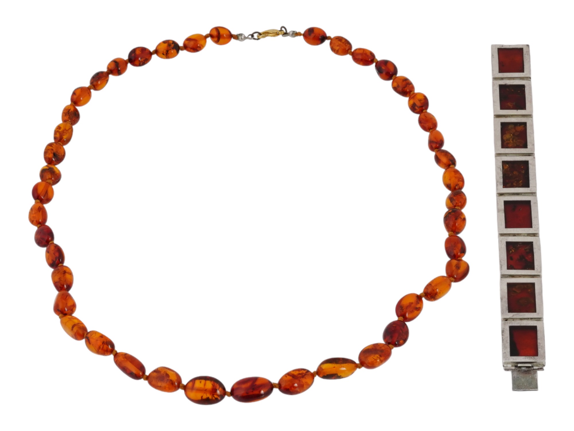 STERLING SILVER BALTIC AMBER BRACELET AND NECKLACE PIC-2