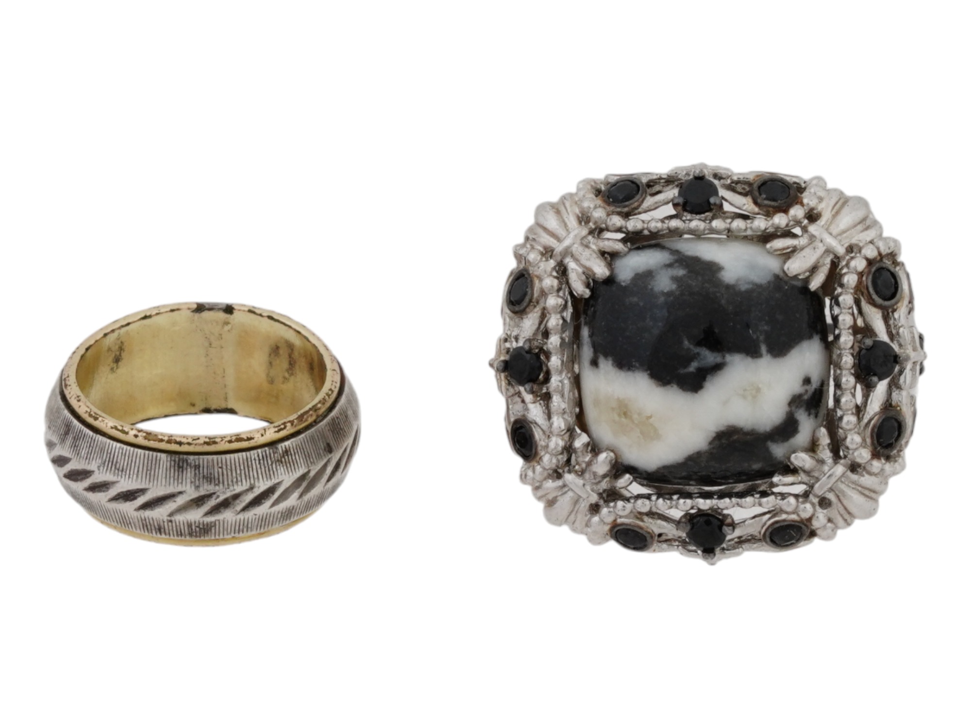 10K GOLD STERLING SILVER BUFFALO ONYX STONE RINGS PIC-0