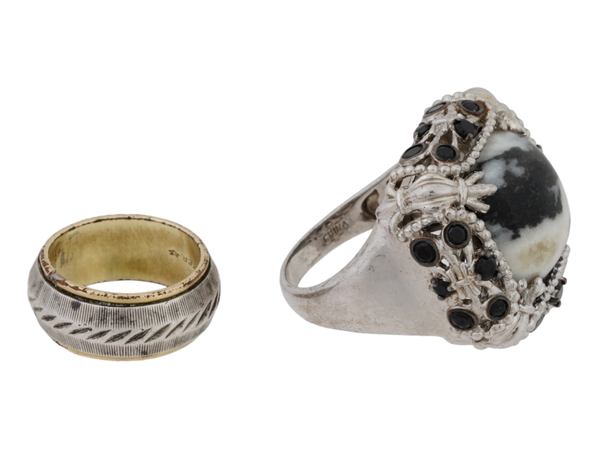 10K GOLD STERLING SILVER BUFFALO ONYX STONE RINGS PIC-1