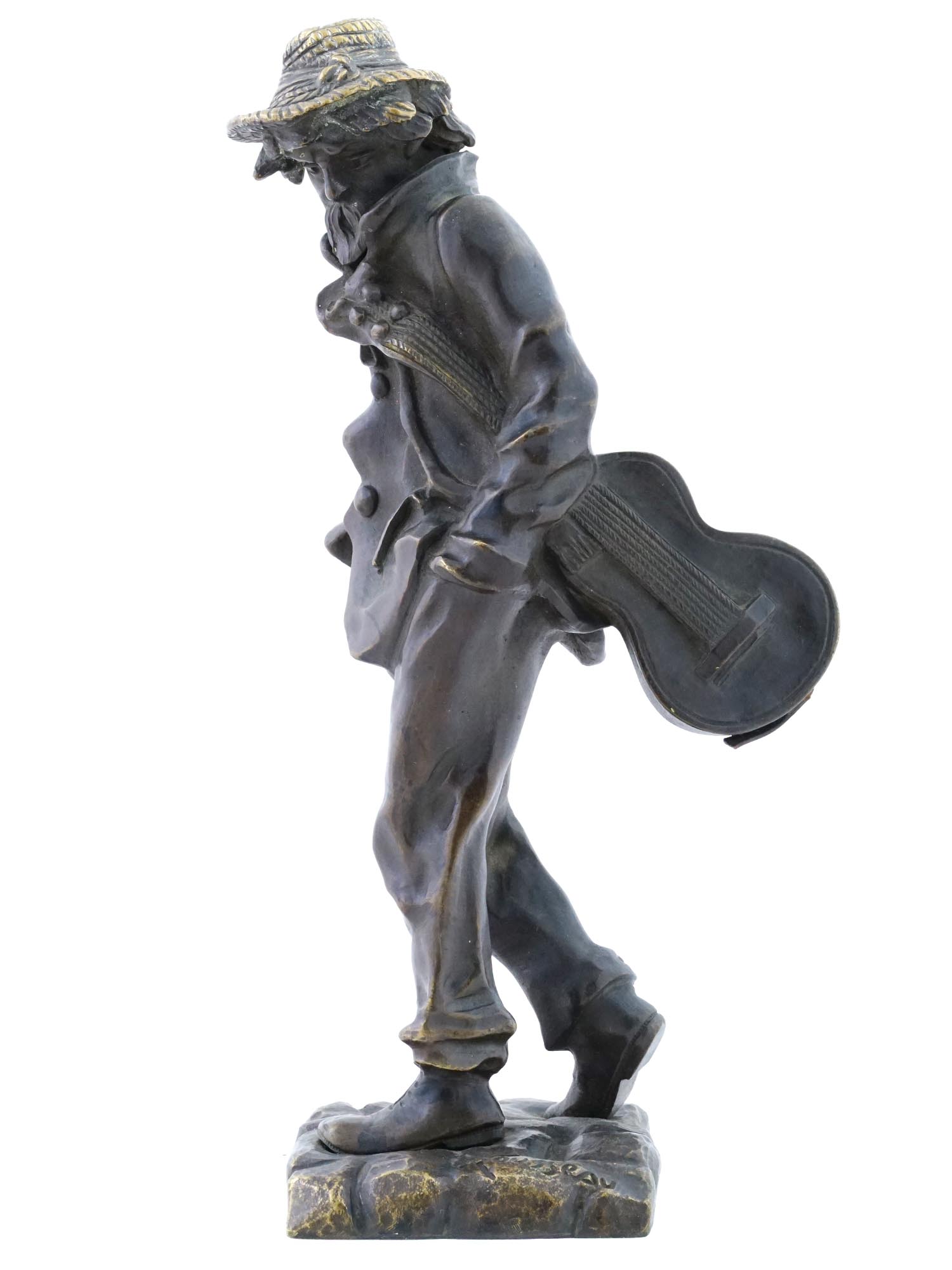 MAN WITH GUITAR BRONZE SCULPTURE BY VICTOR ROUSSEAU PIC-2