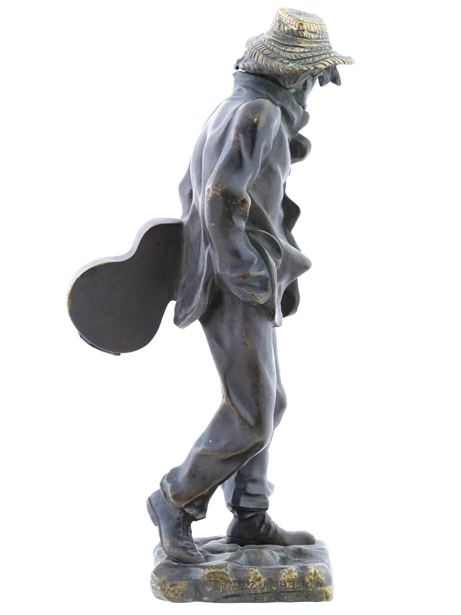 MAN WITH GUITAR BRONZE SCULPTURE BY VICTOR ROUSSEAU PIC-4