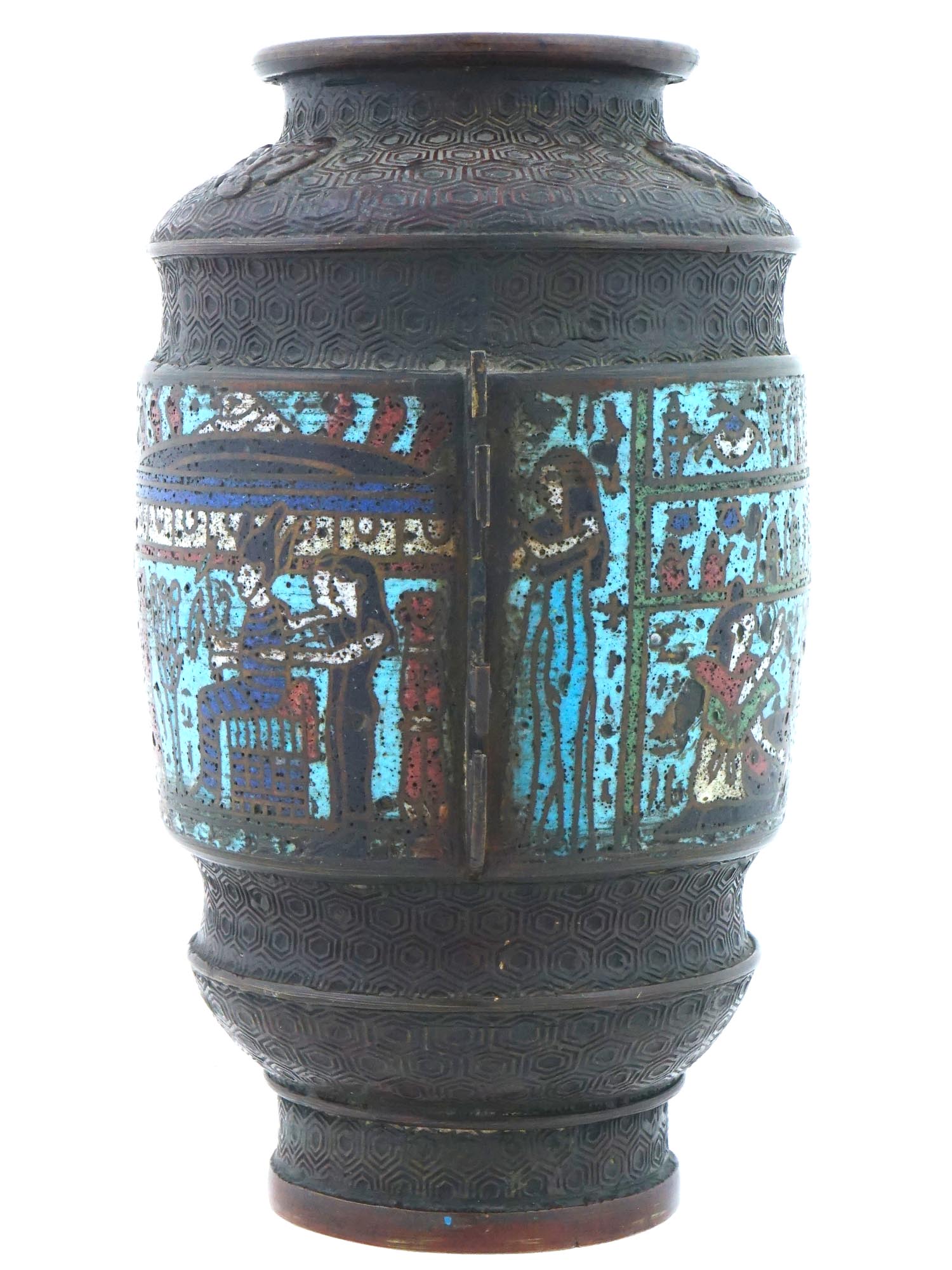 CHINESE EGYPTIAN REVIVAL BRONZE CLOISONNE ENAMEL VASE PIC-2