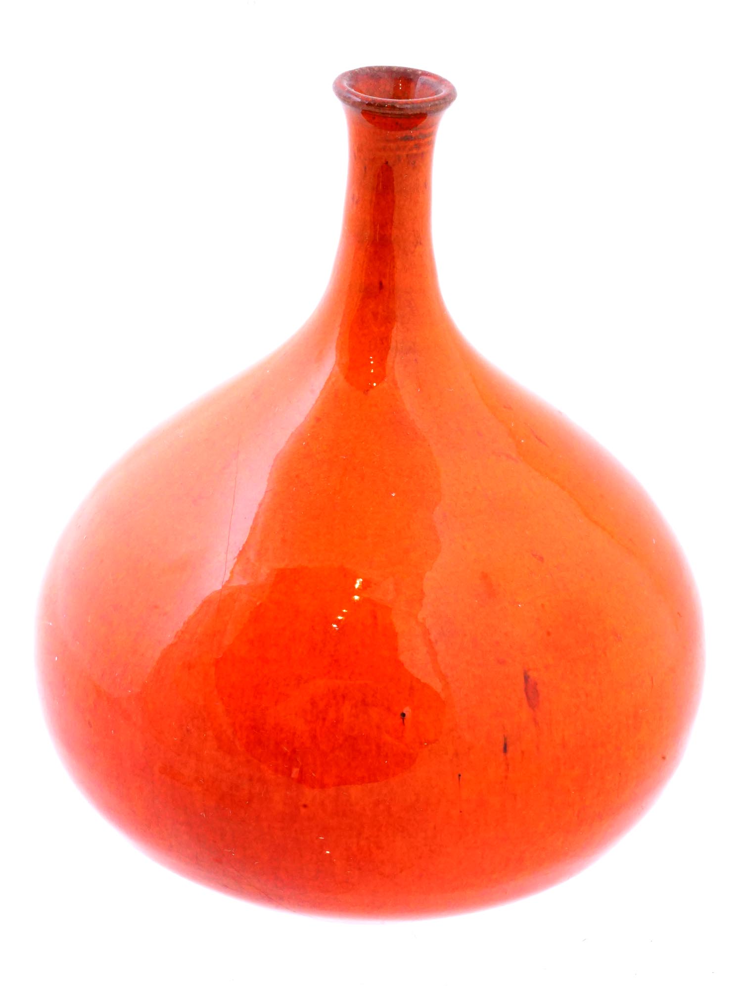 MID CENTURY STUDIO ART POTTERY VASE WITH ORANGE GLAZE PIC-0