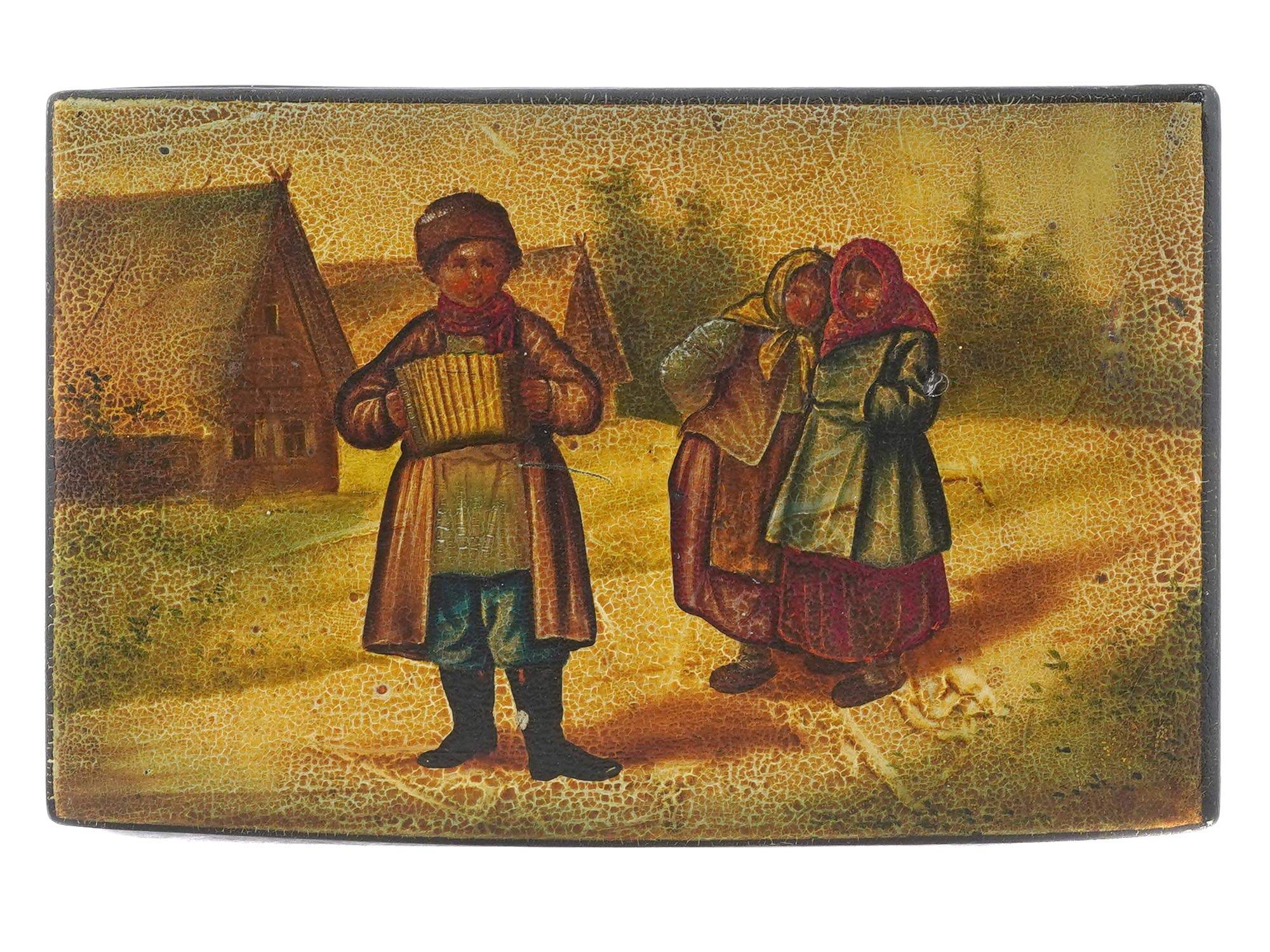 ANTIQUE RUSSIAN LACQUER MINIATURE TRINKET BOX PIC-1