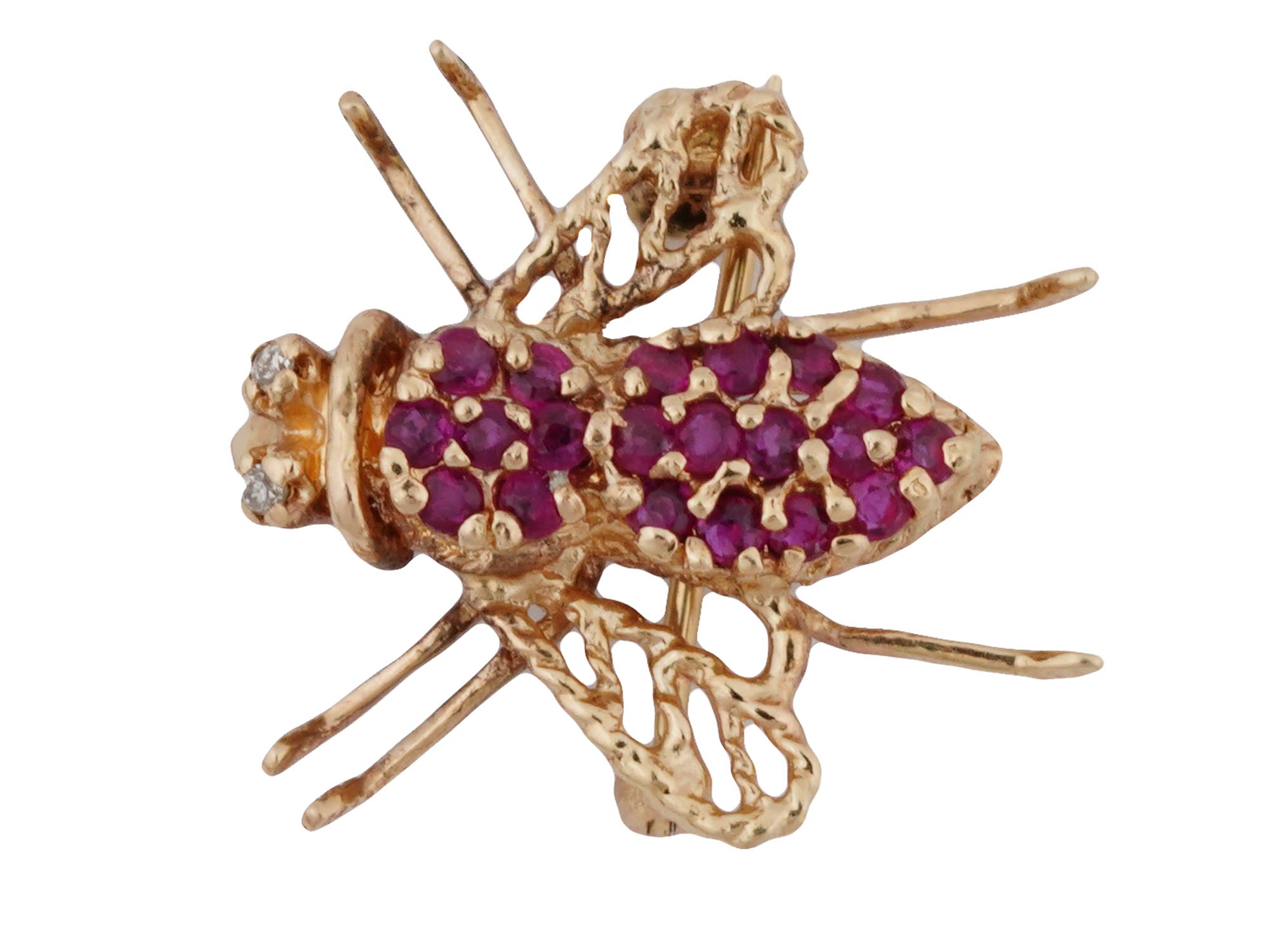 VINTAGE 14K GOLD BEE JEWELRY BROOCH WITH RUBIES PIC-4