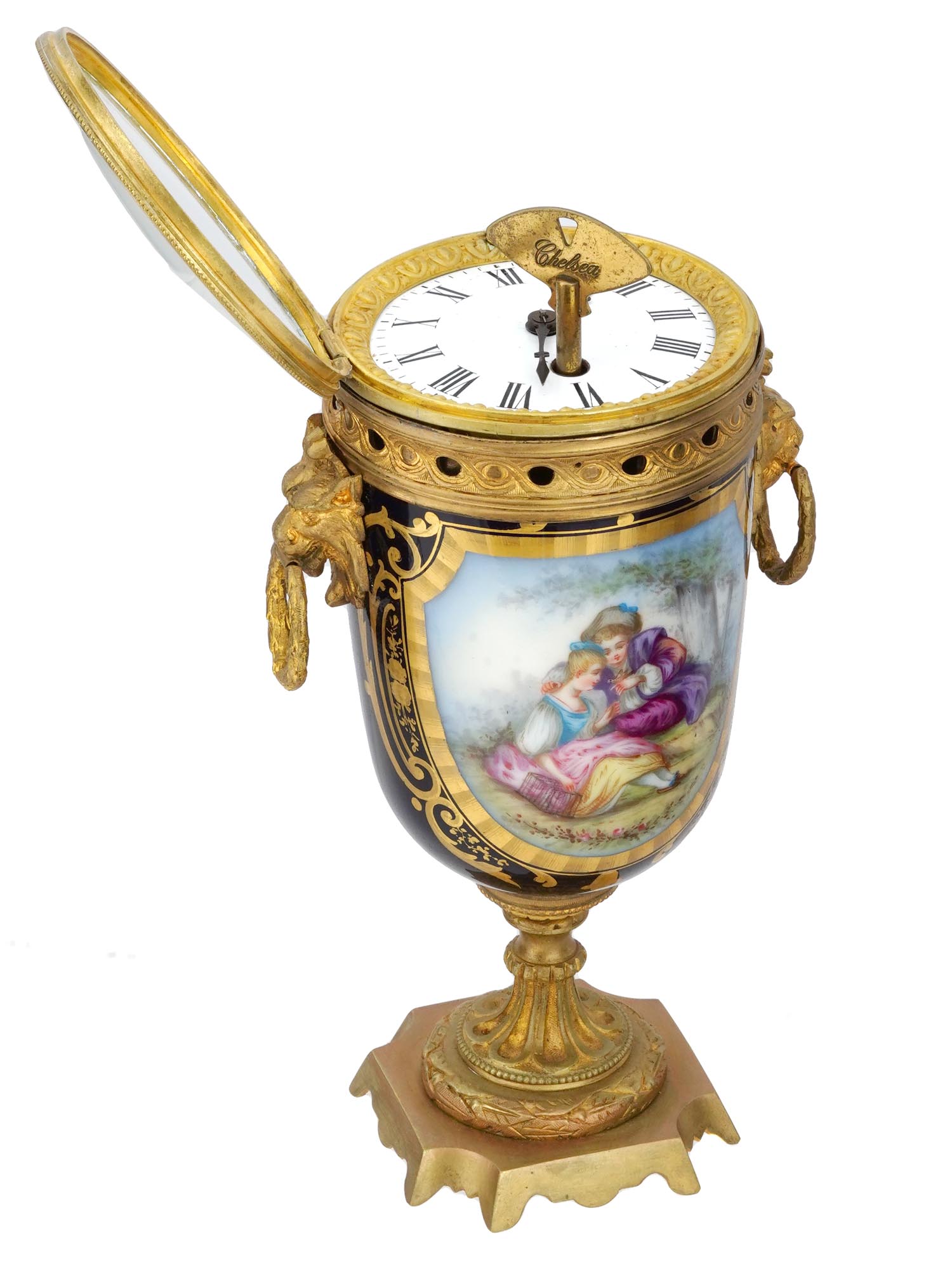 ANTIQUE FRENCH PORCELAIN WITH GILT BRONZE SETTING CLOCK PIC-5