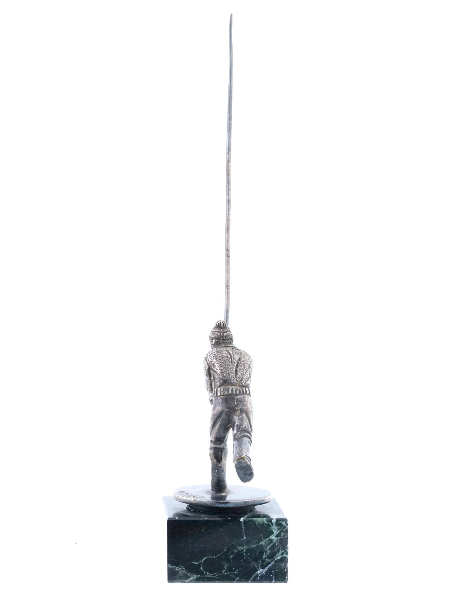 PATINATED BRONZE SCULPTURE OF FISHERMAN ON MARBLE BASE PIC-2