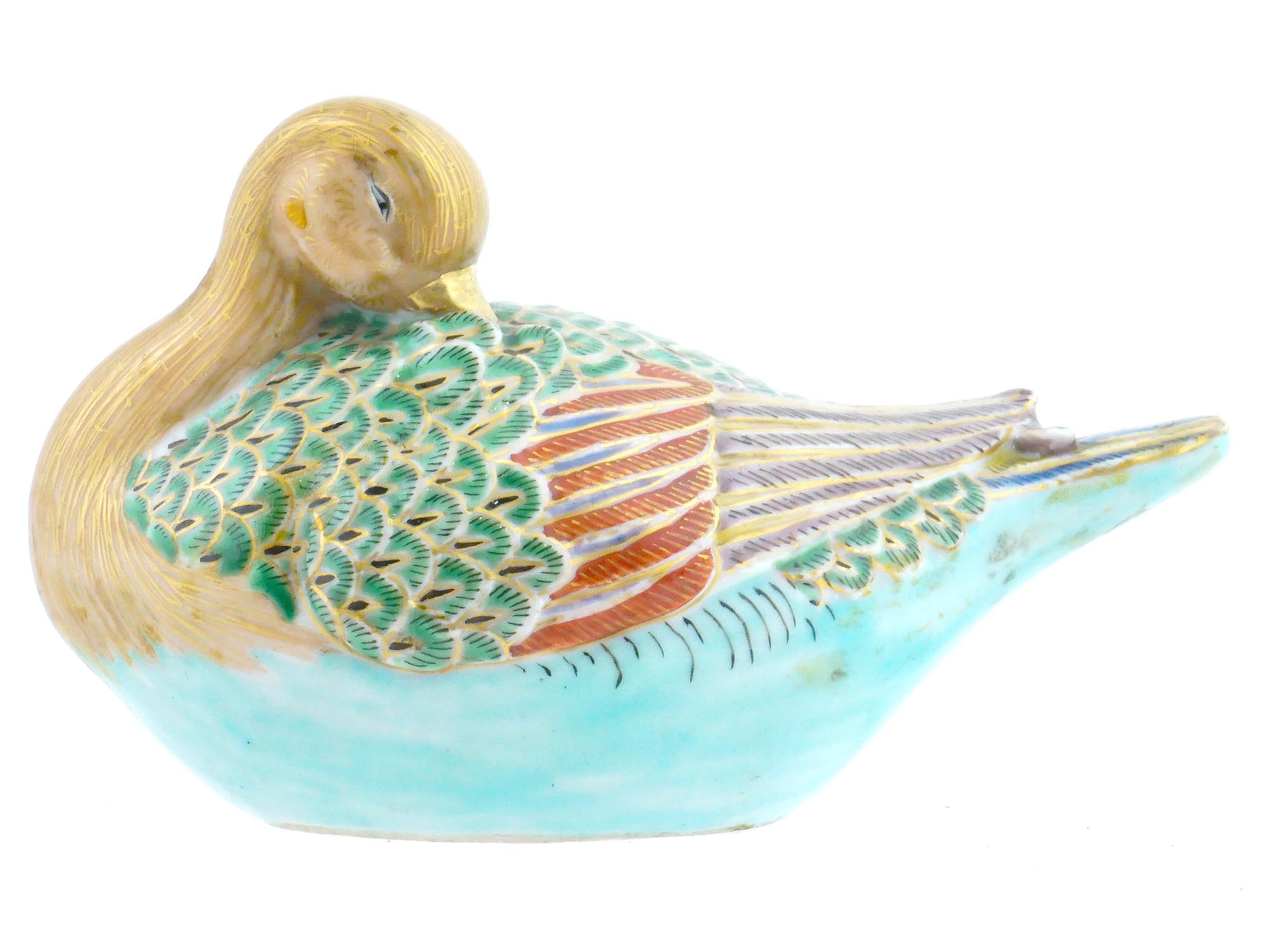 ASIAN HEREND MANNER PAINTED PORCELAIN FIGURE OF DUCK PIC-1