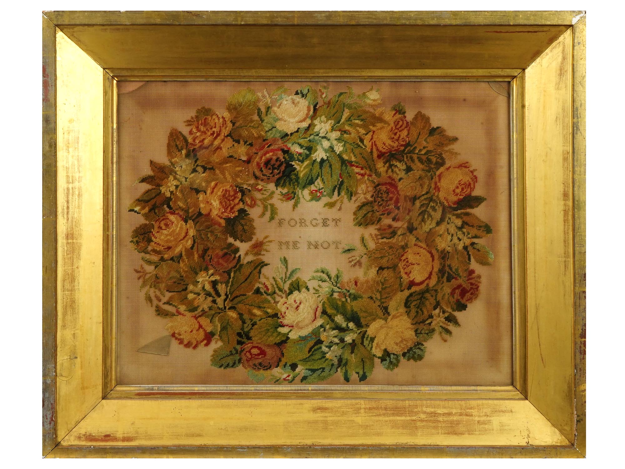 ANTIQUE VICTORIAN ERA FLORAL EMBROIDERY FRAMED PIC-0