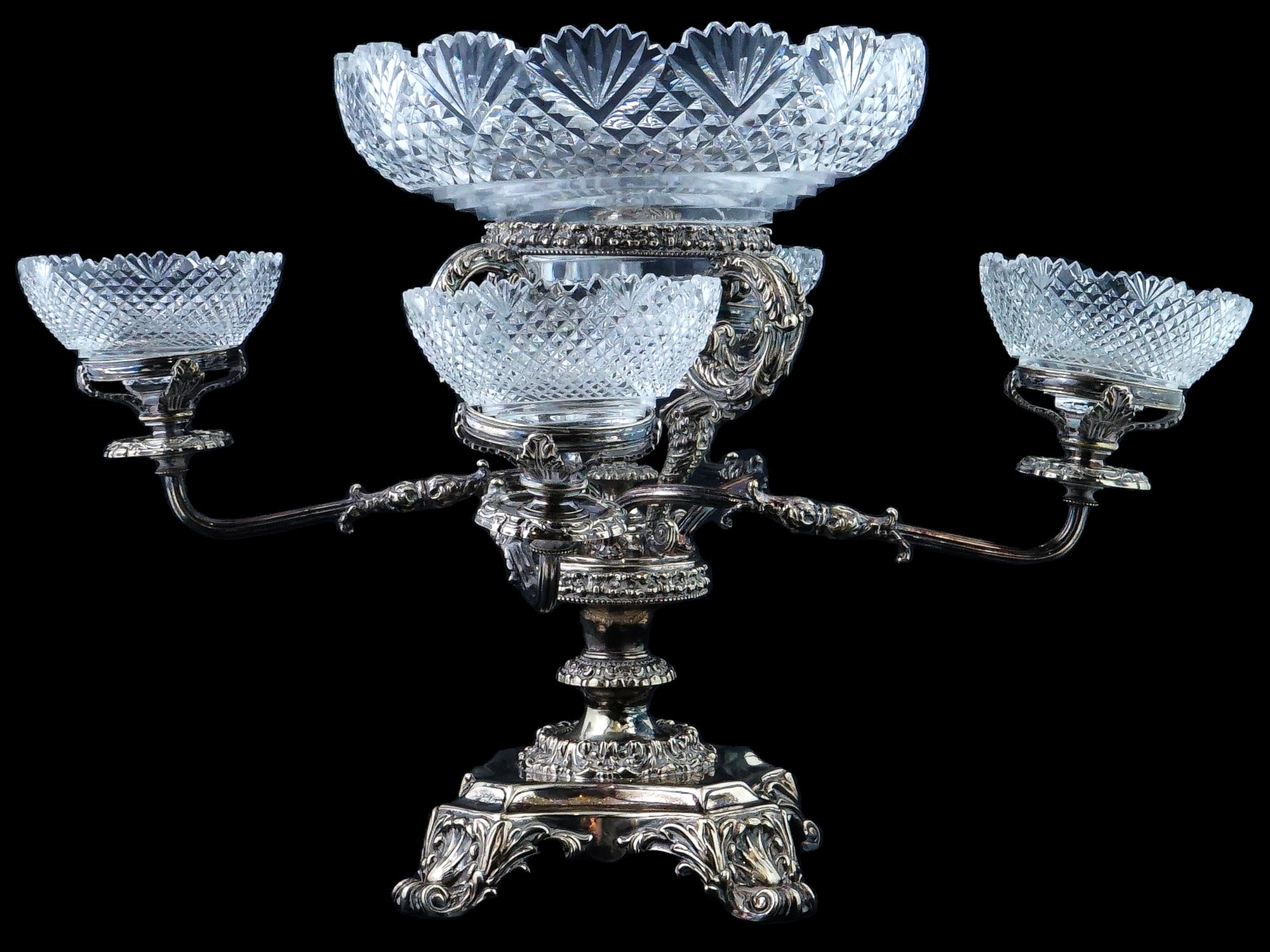 ANTIQUE WALKER AND HALL SILVERPLATE CRYSTAL CENTERPIECE PIC-0