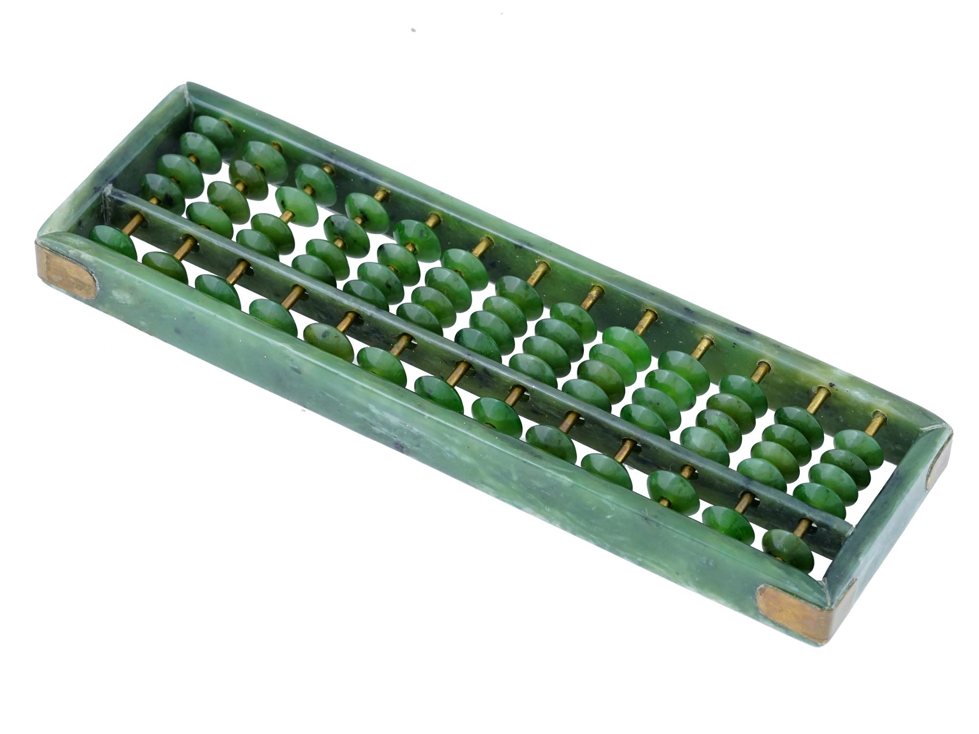 CHINESE CARVED NATURAL DEEP GREEN HETIAN JADE ABACUS PIC-1