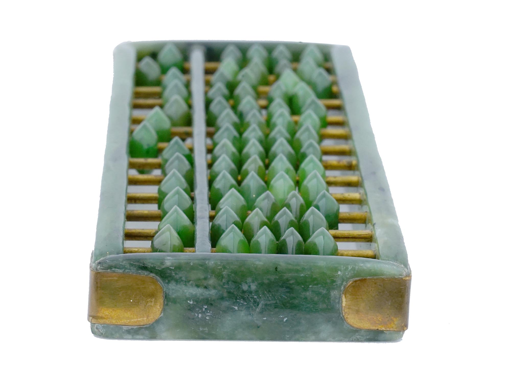 CHINESE CARVED NATURAL DEEP GREEN HETIAN JADE ABACUS PIC-3